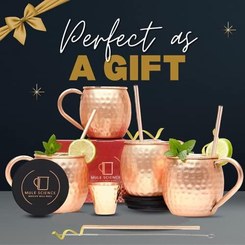 Advanced Mixology Advanced Mixology [Gift Set] Mule Science Moscow Mule Mugs Set of 4 (19 oz. large size) | 100% Handcrafted | Food Safe | Copper Mugs w/Accessories | Tarnish Resistant Copper Cups