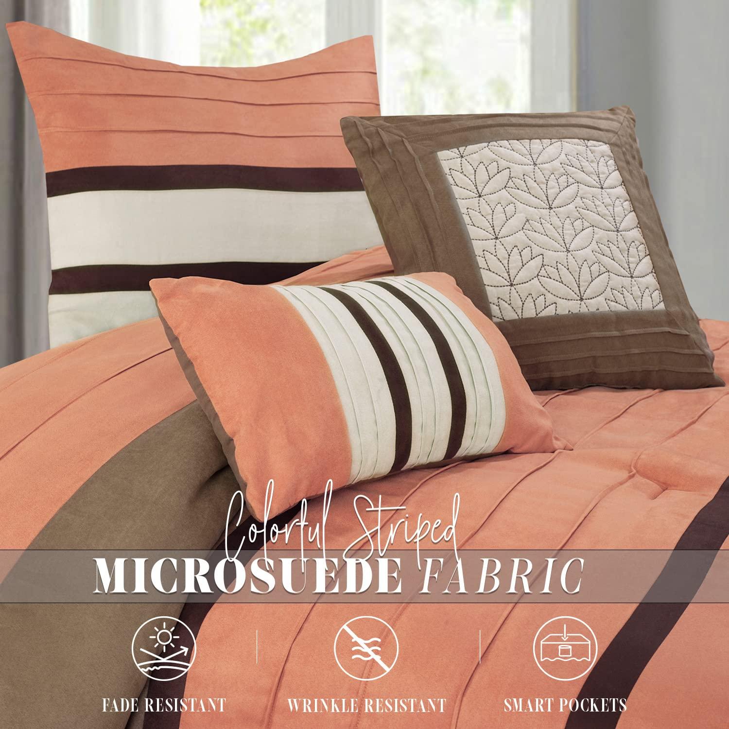 Elegant Comfort Elegant Comfort 12-Piece Bed-in-a-Bag, Cirena Microsuede Comforter Collection with 6-Piece Sheet Set, Smart Pockets and Decorative Pillows, All Season Bedding, 12PC Cirena, King, Dusty Rose