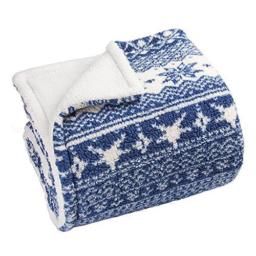 Tirrinia Christmas Throw Sherpa Blanket 50" x 60" Snowflake Pattern, Super Soft Fluffy Sherpa Throw TV Blanket Decorative Blanket for Bed Couch Holidays Blue