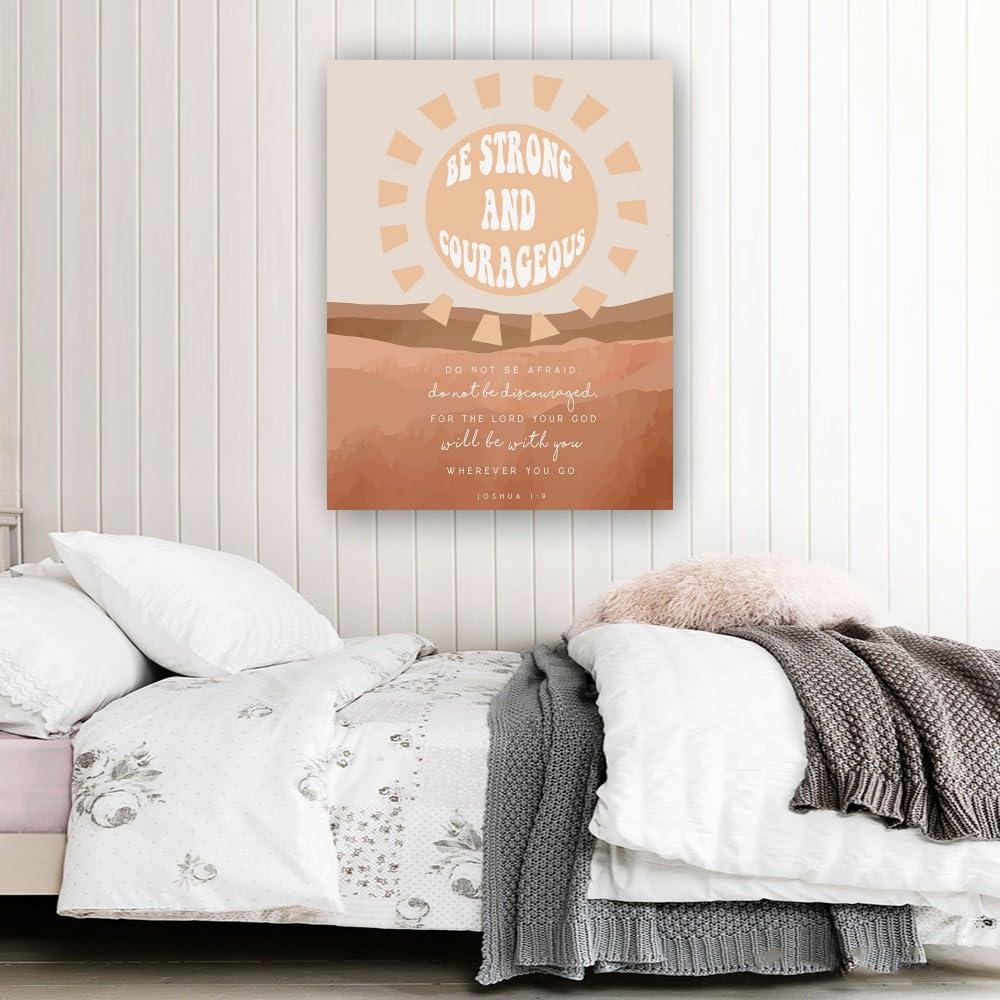 Deneest Deneest Joshua 1 9 Bible Scripture Wall Art Be Strong and Courageous Posters Art Prints Giclee Pictures Painting Living Room Vertical Canvas (16.00\'\'x24.00\'\',Unframed)