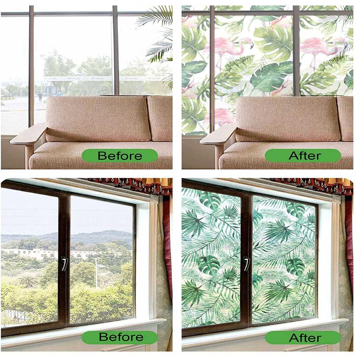 JIXIRUY Frosting Privacy Film for Glass Windows Multicolored Triangles Static Cling No Adhesive Window Sticker Decorative Frosted Glass Film 23.6Wx59L-inch x2 Pcs