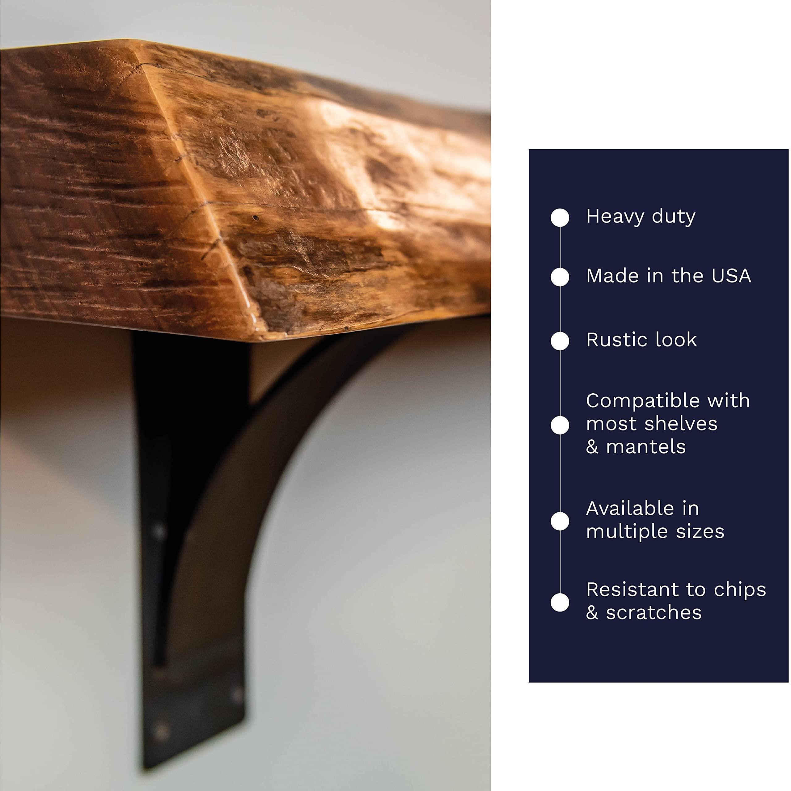 Rustic Red Door Co. RRD Steel Heavy Duty Shelf Brackets (2 Pack) - Triangle Support Floating Shelf Bracket Strong Shelf Brackets - DIY Rustic Shelving Brackets for Modern Rustic Decor (5\"x8\"x2.5\", Black Texture)