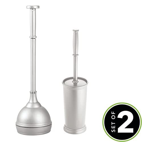 mDesign mDesign Plastic Modern Compact Toilet Plunger and Toilet Bowl Brush for Bathroom Storage Organization - Sturdy, Heavy Duty, Deep Cleaning Accessories - Hyde Collection - Set of 2 - Silver