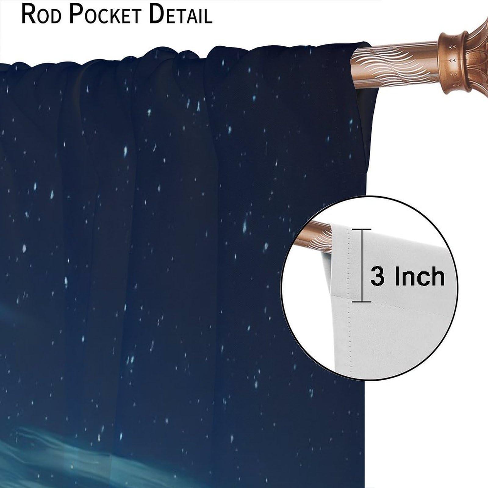 BATPLY Modern City Landscape Curtains, Dreamy Glitter Aurora Starry Sky Decor Night Riverside Urban Skyscraper Scenery Drapes, Blackout Rod Pocket Window Treatments for Living Room Bedroom Bathroom 63x72in