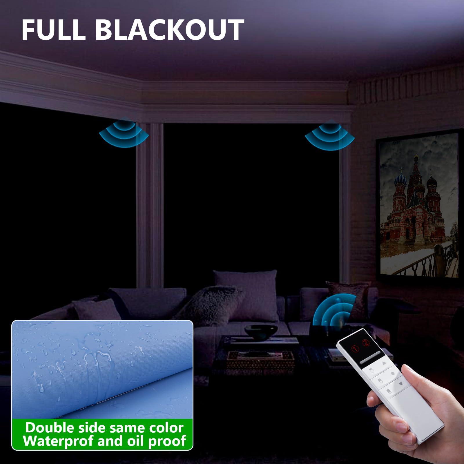 ZSTARR Motorized Blackout Window Blinds Customize Width (21-92 in) Remote Control Wireless and Rechargeable Roller Shades Blinds for Windows, Home, Office, Living Room, Master Room, Restaurant (Dark Blue)