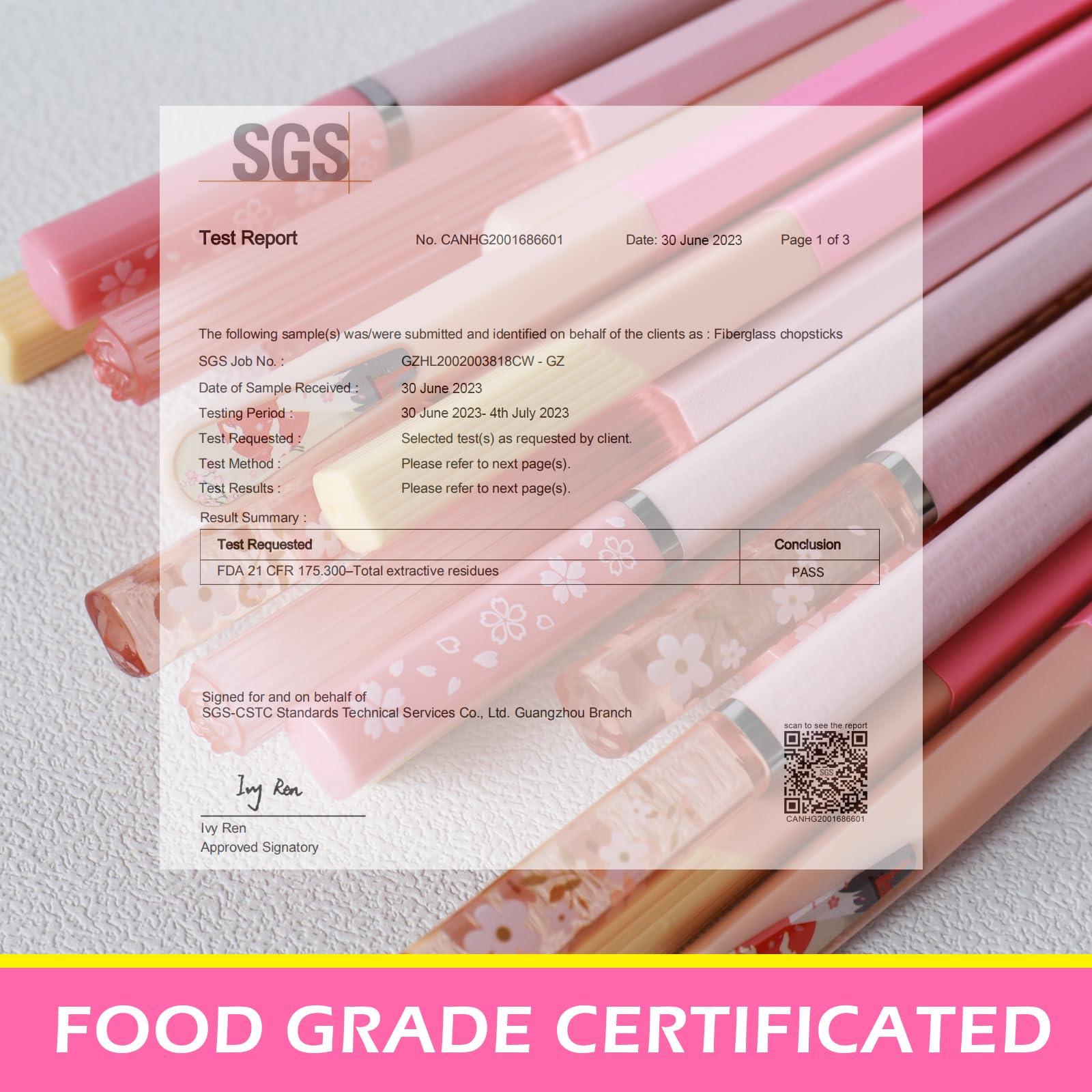 GLAMFIELDS Chopsticks Reusable Dishwasher Safe, GLAMFIELDS 10 Pairs 9.5 Inches Premium Fiberglass Chop Sticks Set for Sushi, Ramen, Asian Cuisine, Non-slip, Pink