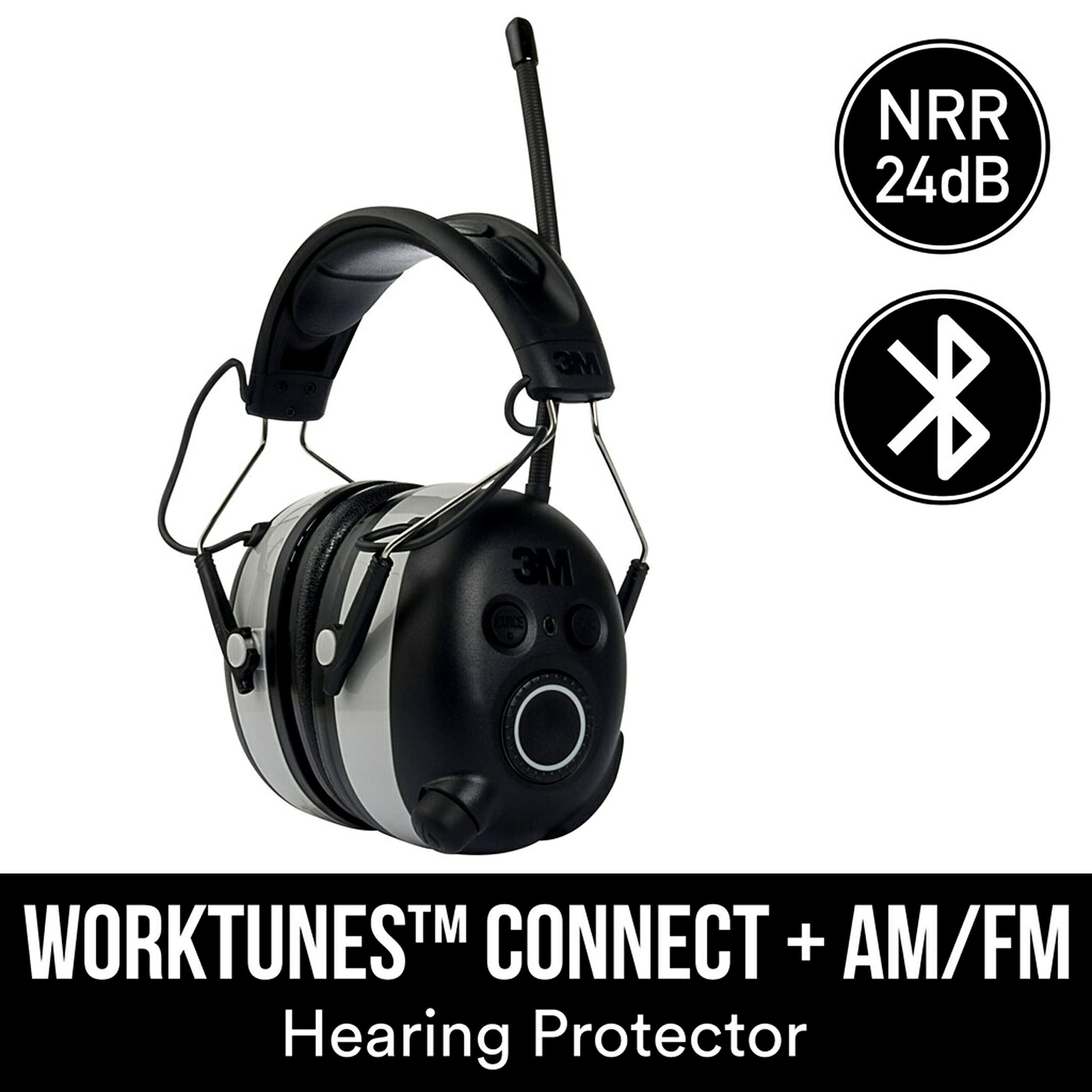 3M 3M WorkTunes Connect + AM/FM Hearing Protector with Bluetooth Technology, Ear protection for Mowing, Snowblowing, Construction, Work Shops