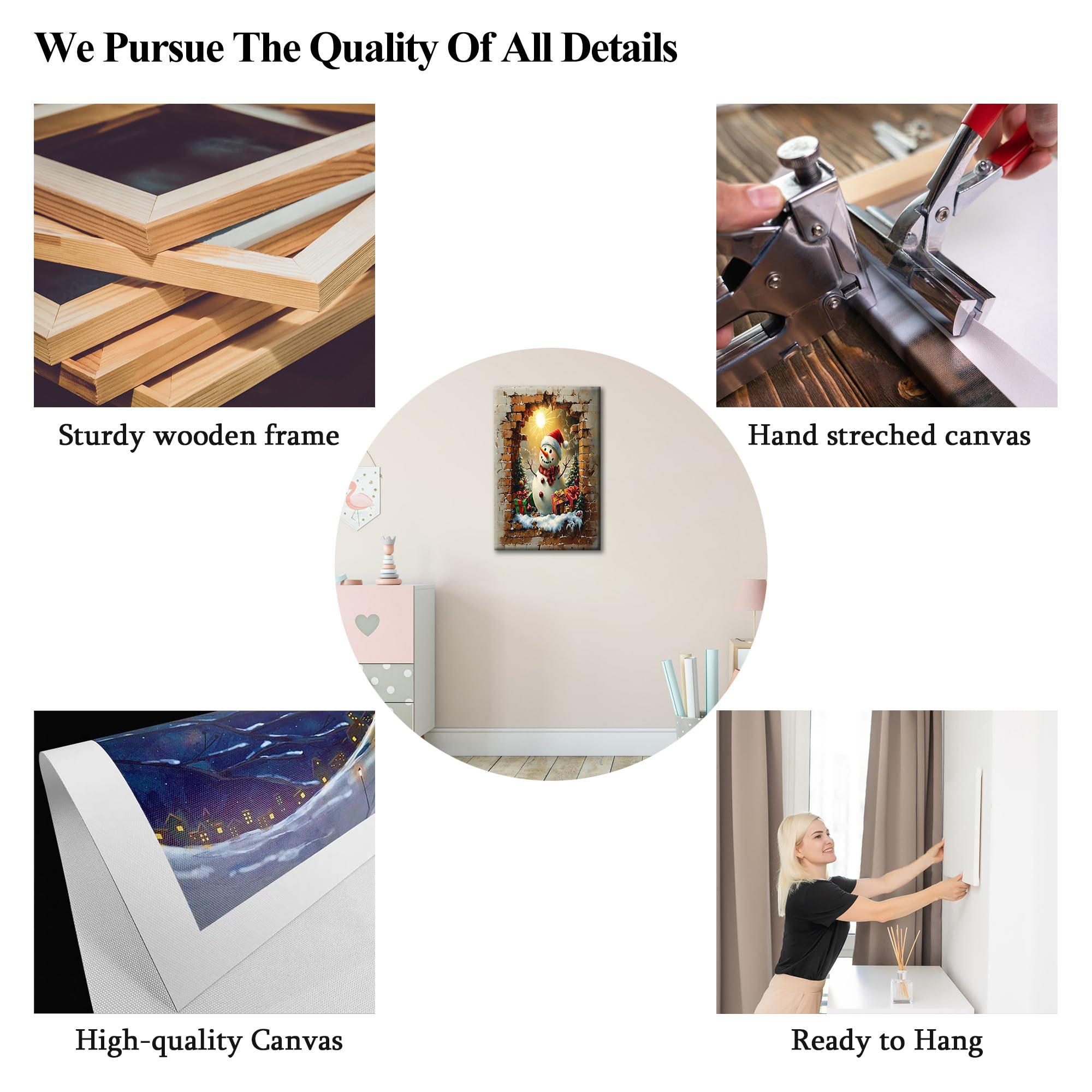 KVTM Christmas Wall art, Snowman and Christmas Gifts Pictures Prints Wall Art Decor, Winter Landscape Paintings Winter Snowy Scene, Christmas Wall Decor Winter landscape Animals Canvas Home Artwork 32\"x48\"