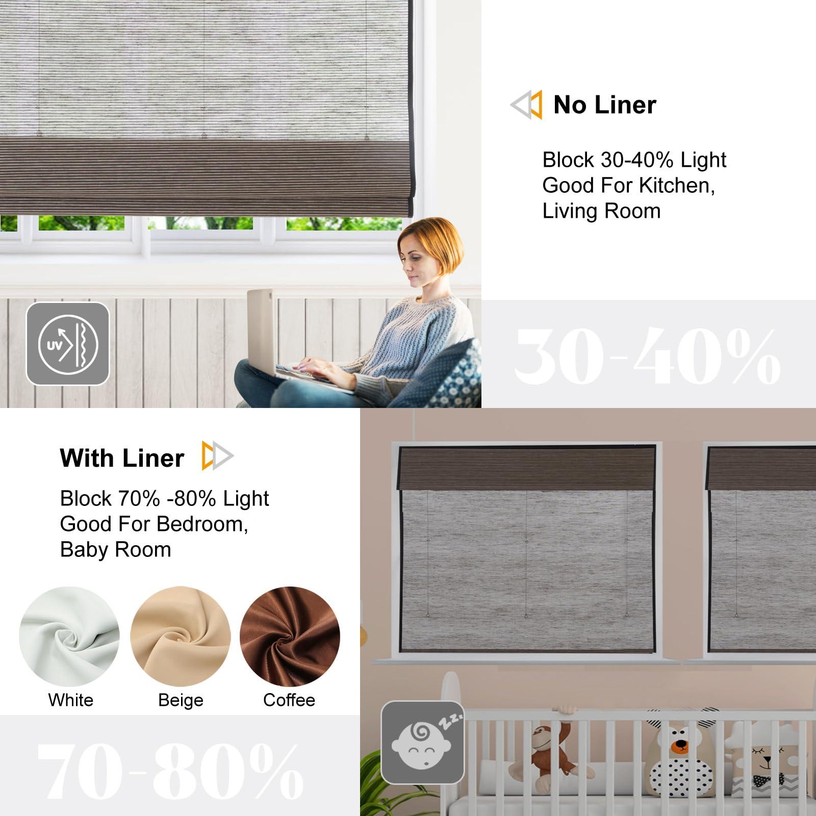 Artdix Artdix Bamboo Roman Shades, Jute Dark Brown Cordless Custom Blackout Woven Wood Shades, Edge Binding Bamboo Window Shades for Indoor Windows