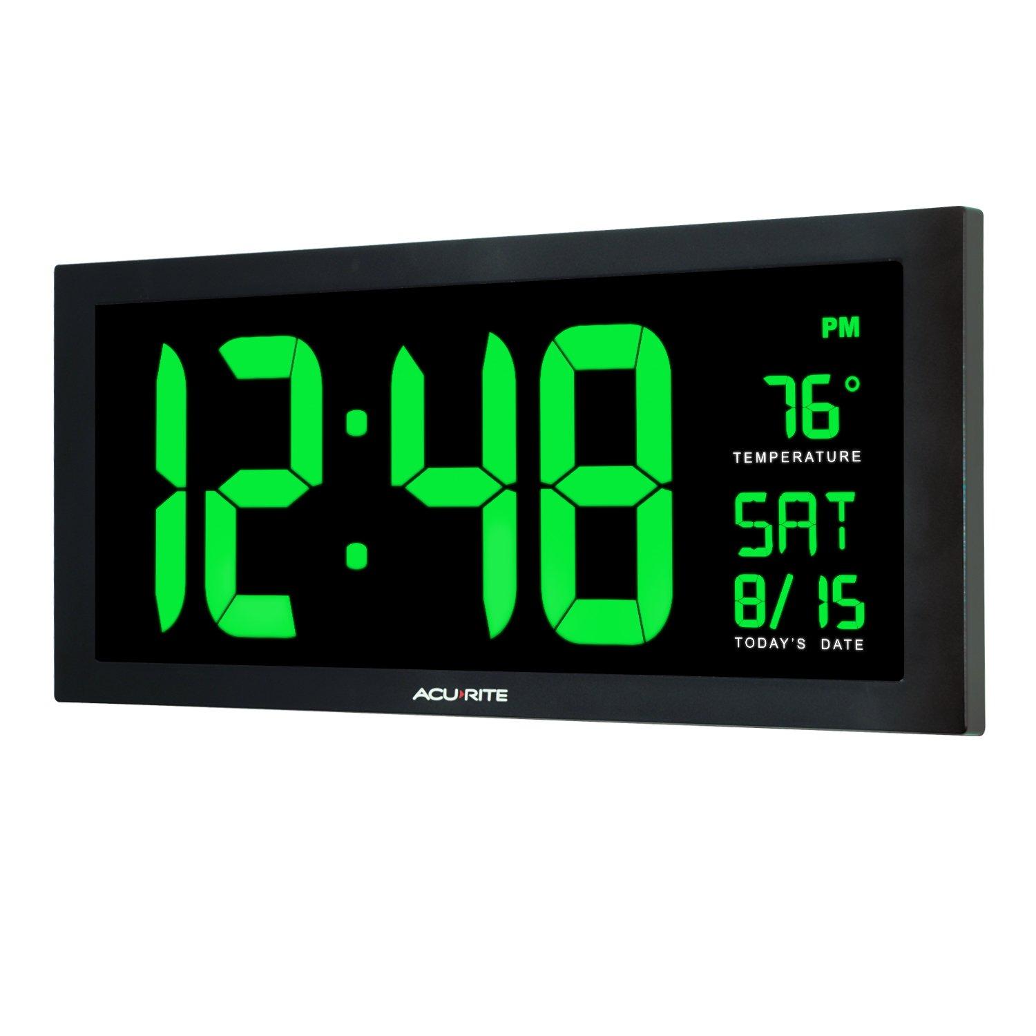 AcuRite AcuRite 76101M Oversized LED Clock with Indoor Temperature, Date and Fold-Out Stand, 18", Green