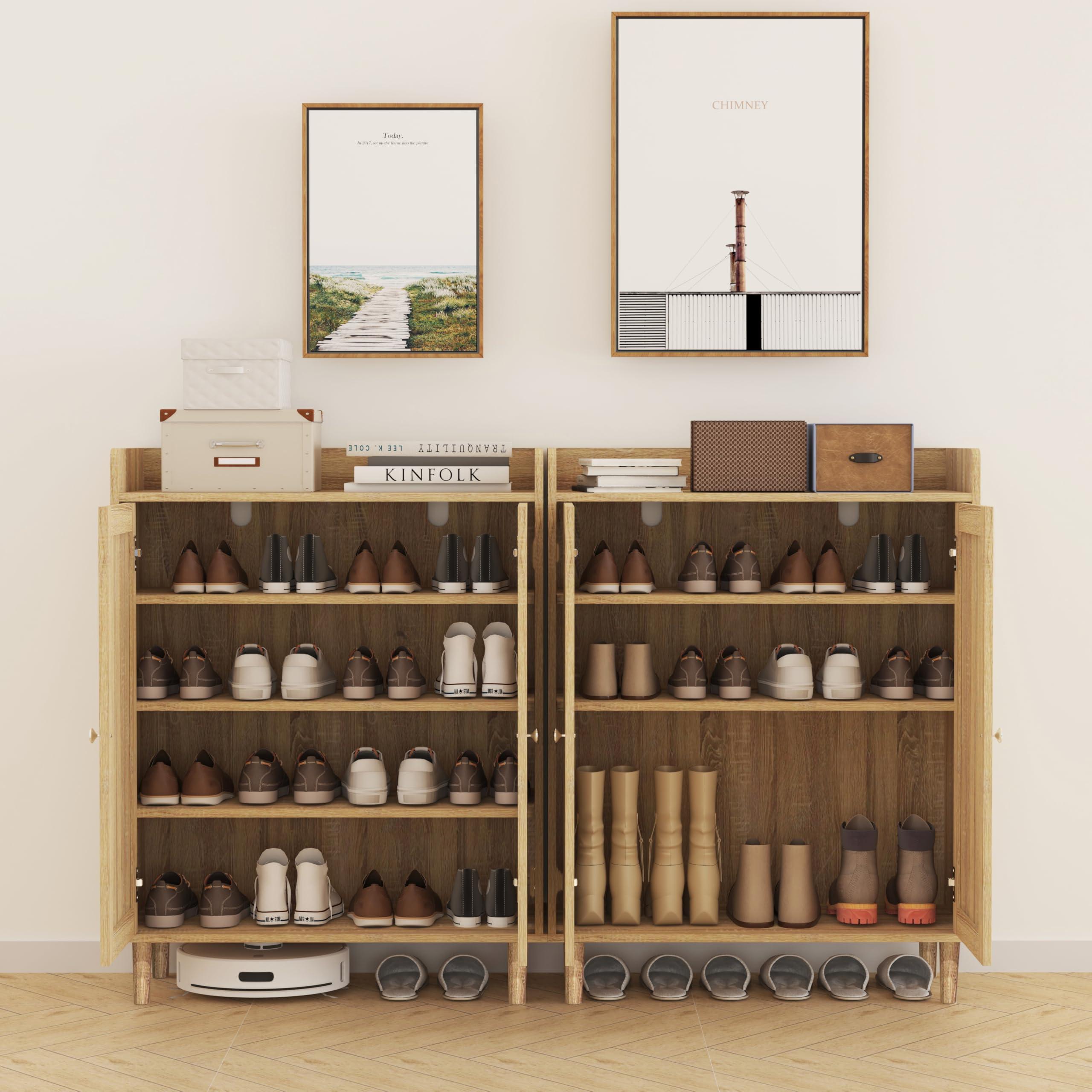 IANUE IANUE Shoe Cabinet - Rattan Shoe Cabinet for Entryway, Shoe Storage Cabinet with Adjustable Shelves, Farmhouse Freestanding Wood Shoe Rack Organizer for Closet, Living Room, Hallway