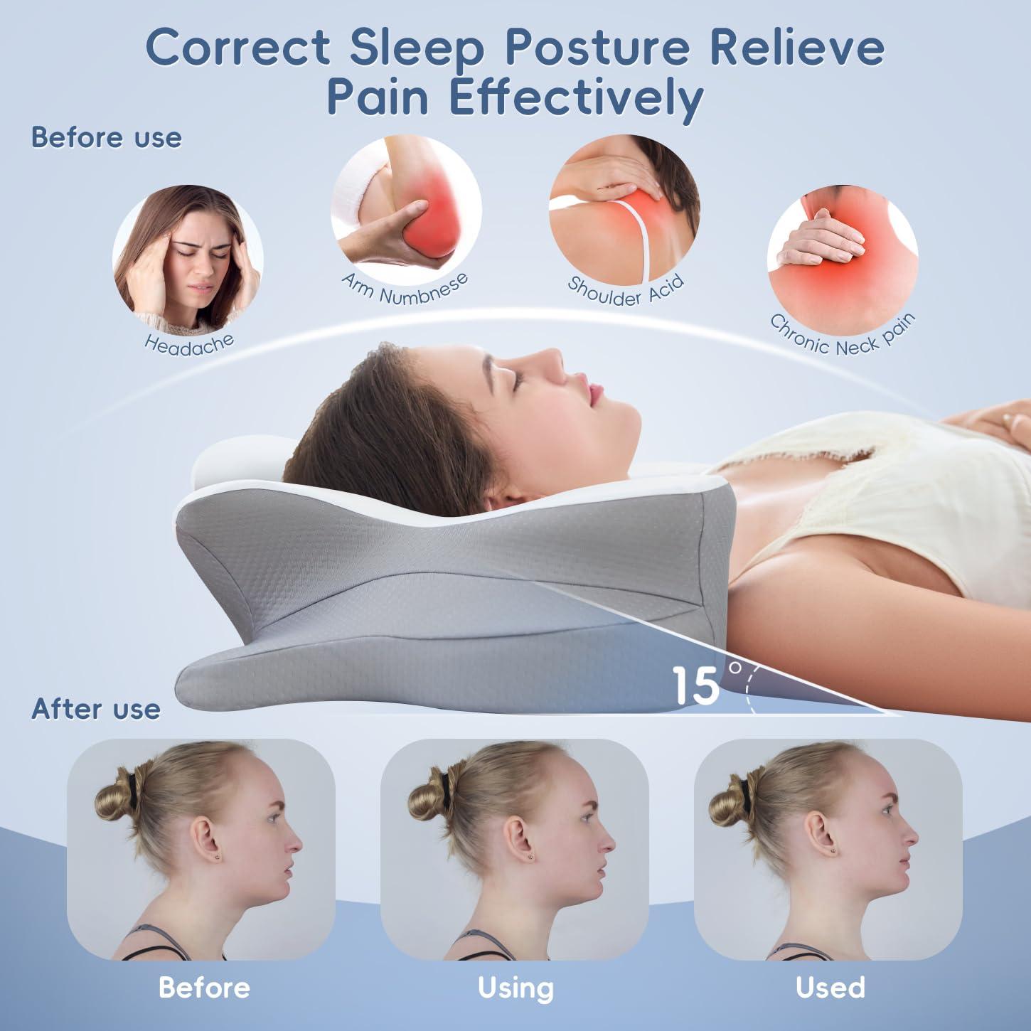Fyova Fyova Cervical Neck Pillow, Odorless Ergonomic Memory Foam Pillows, Adjustable Memory Foam Neck with Breathable Pillowcase, Contoured Support for Side Back Stomach Sleepers