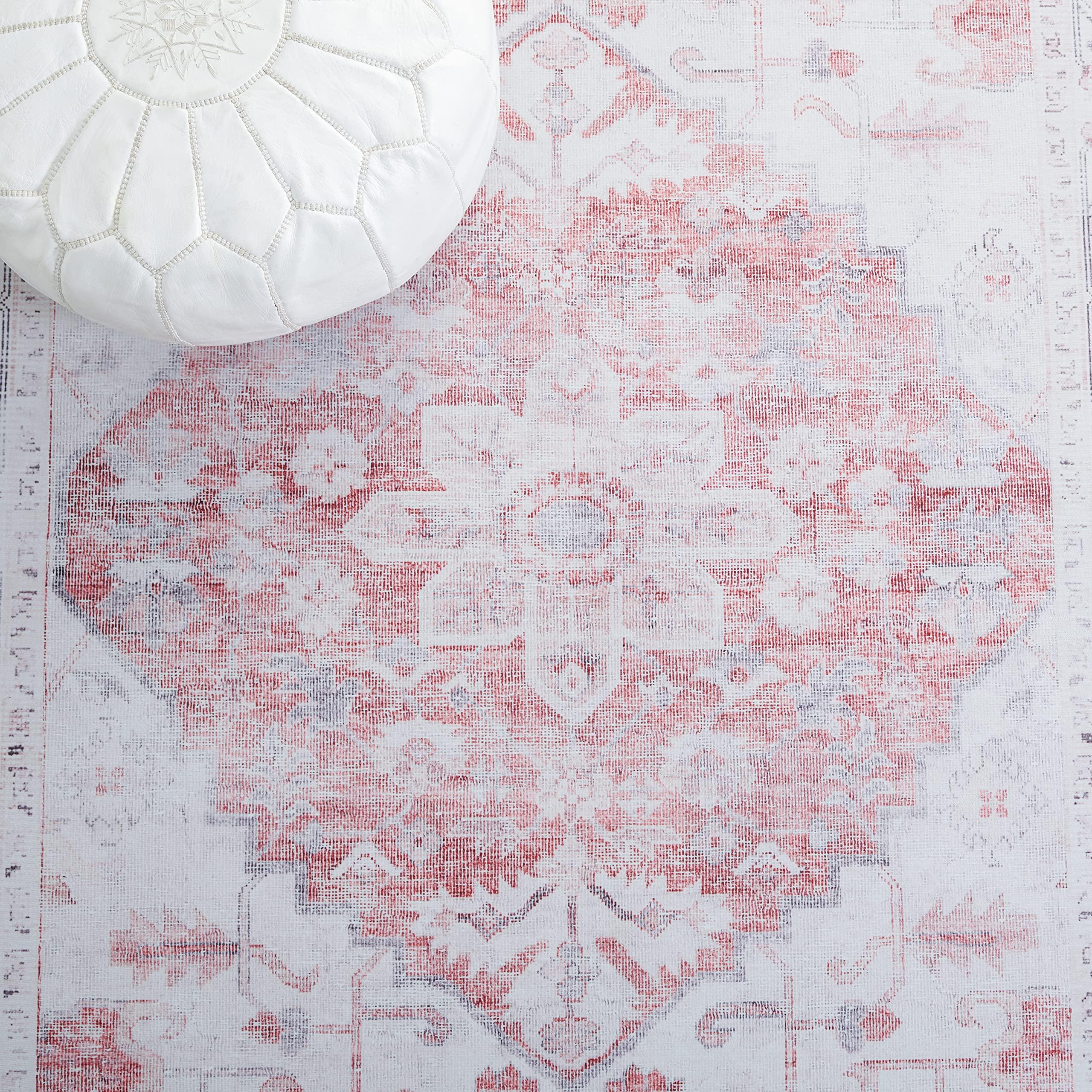 Safavieh SAFAVIEH Tucson Collection Area Rug - 6' Square, Beige & Rust, Persian Design, Non-Shedding Machine Washable & Slip Resistant Ideal for High Traffic Areas in Living Room, Bedroom (TSN129B)