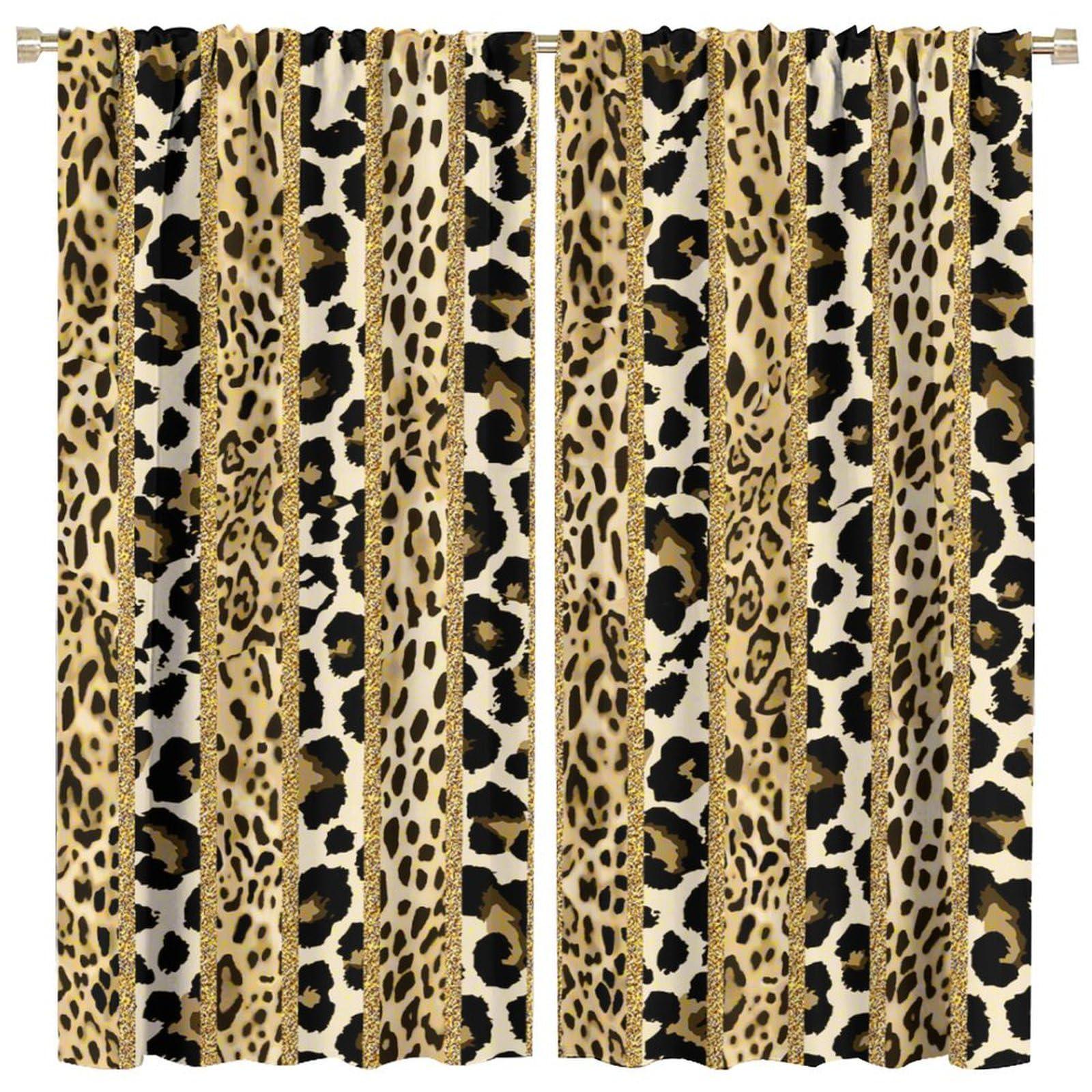 Hazuff Hazuff Leopard Print Blackout Window Curtains, Prairie Cheetah Gold Leopard Animal Print Decoration Insulate Rod Pocket Curtains for Bedroom Living Room Kids Room 42X45in