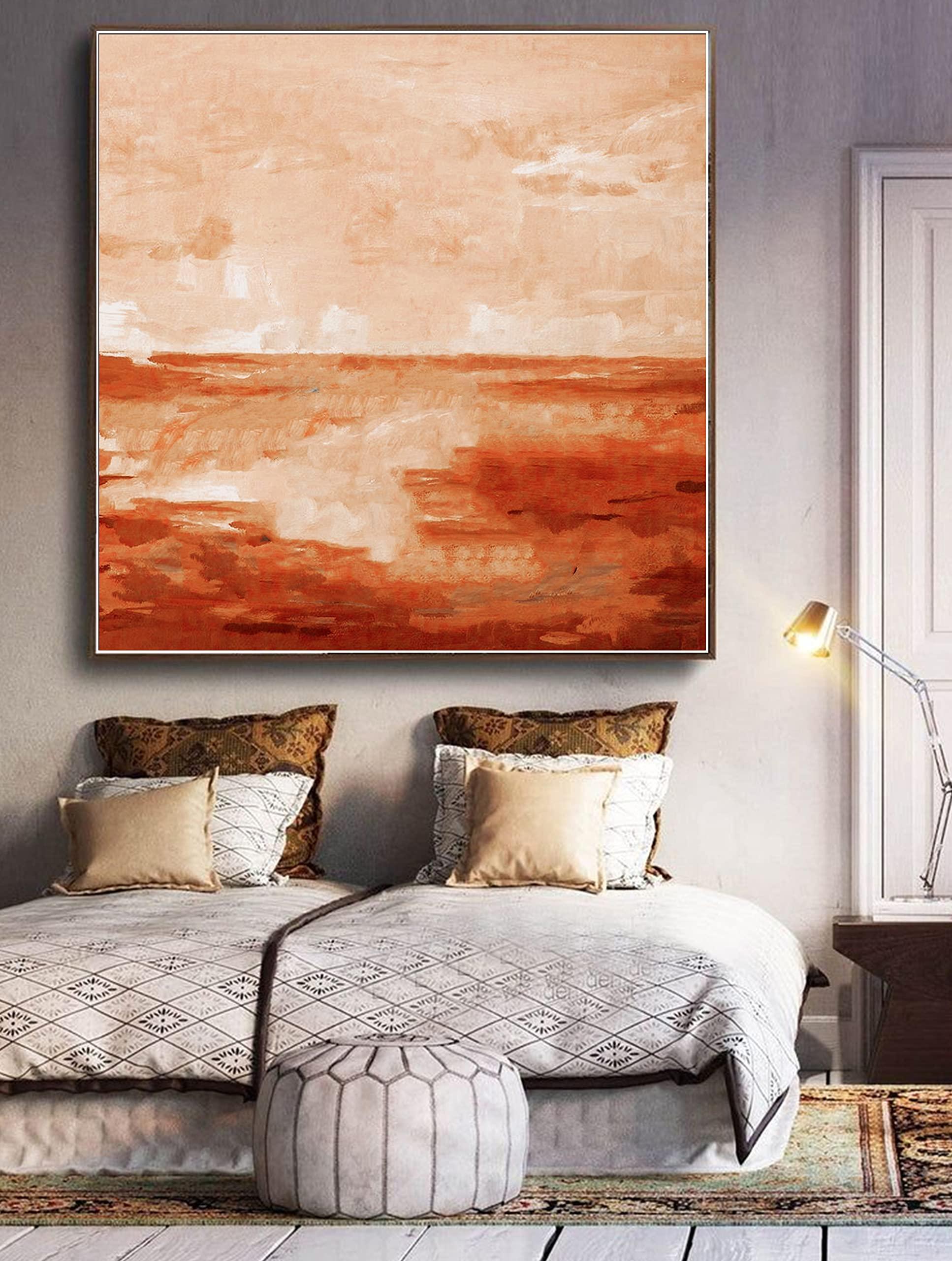 Generic Handmade Abstract Painting Original Brown Large Acrylic Canvas Sunset Wall Art, Sea Art Modern Abstract Art on Canvas 60x60 inches