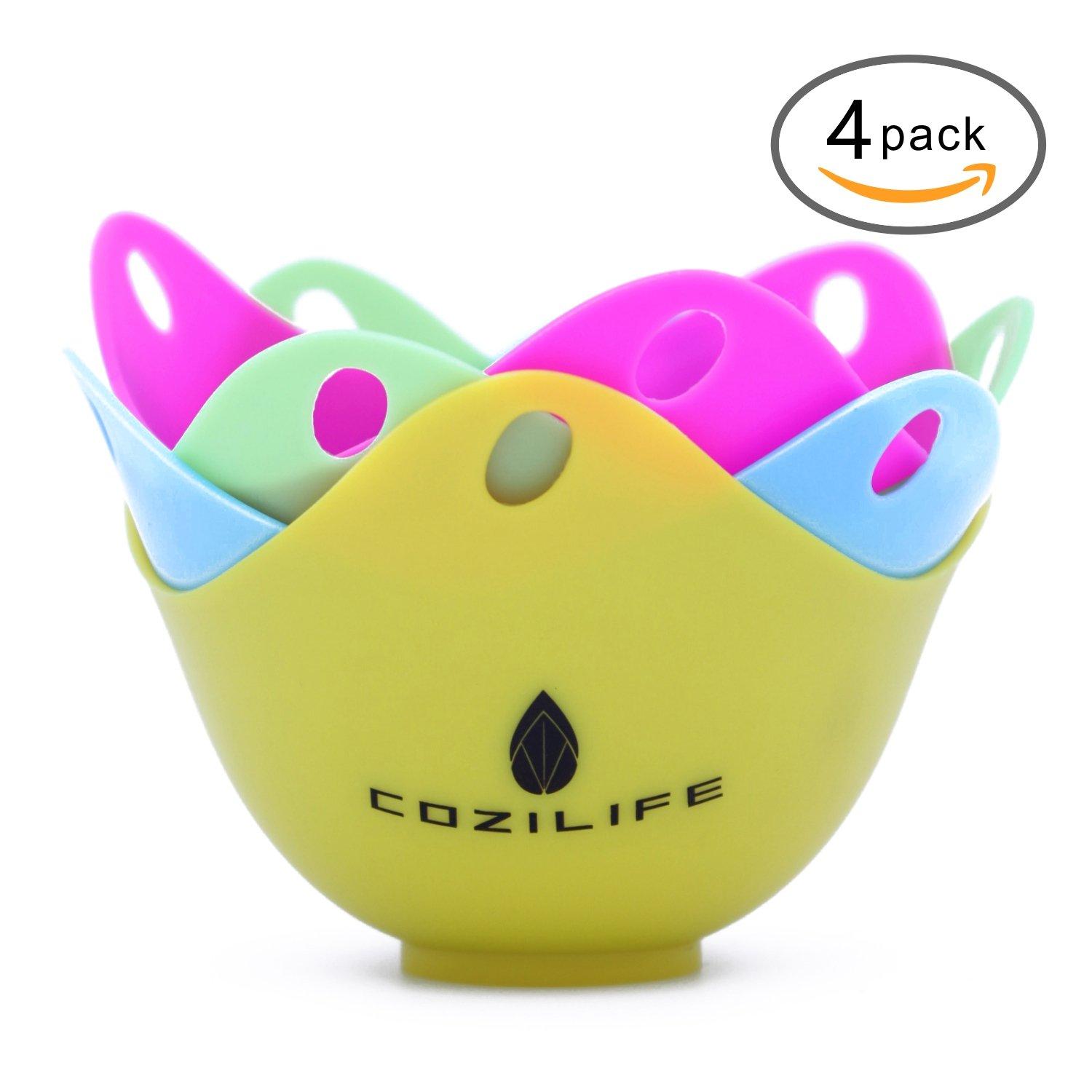 COZILIFE Egg Poacher COZILIFE Silicone Egg Poaching Cups with Ring Standers, For Microwave or Stovetop Egg Cooking, Kraft Box Packing, BPA Free, Pack of 4