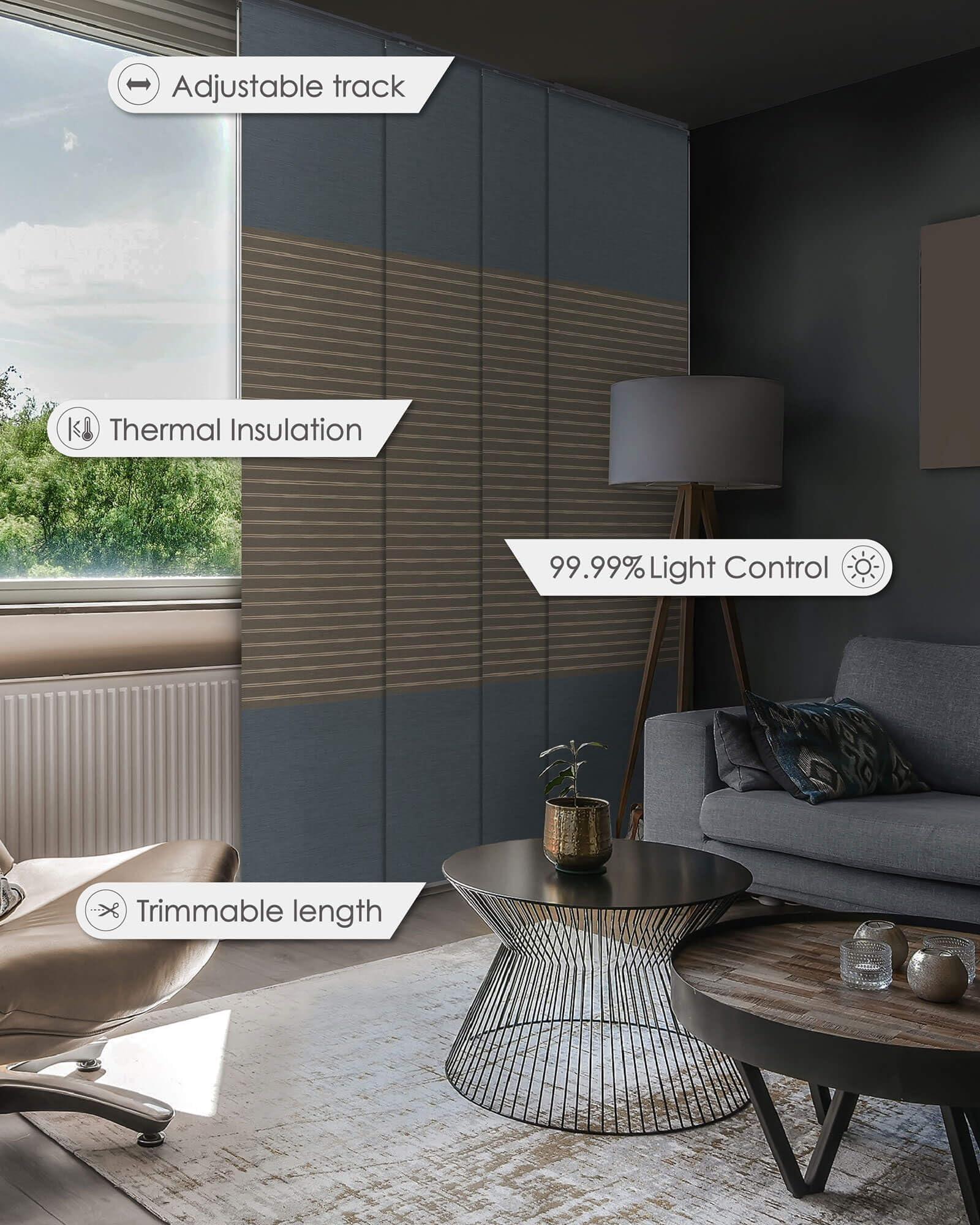 GoDear Design GoDear Design 99.99% Blackout Adjustable Sliding Vertical Blinds 45.8"- 86" W x 96" H, Extendable Window Blinds for Sliding Glass Doors Patio Doors, Trimmable Panel Curtains, Denim Stitch