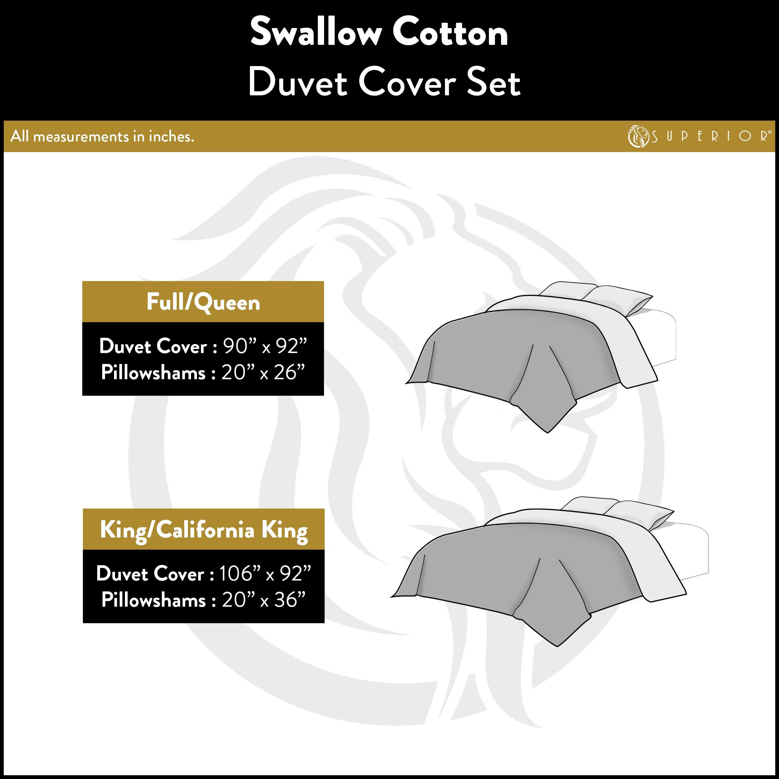 SUPERIOR Superior 100% Cotton Percale Embroidered 3-Piece Duvet Cover Set, Full/Queen, Blue Swallow