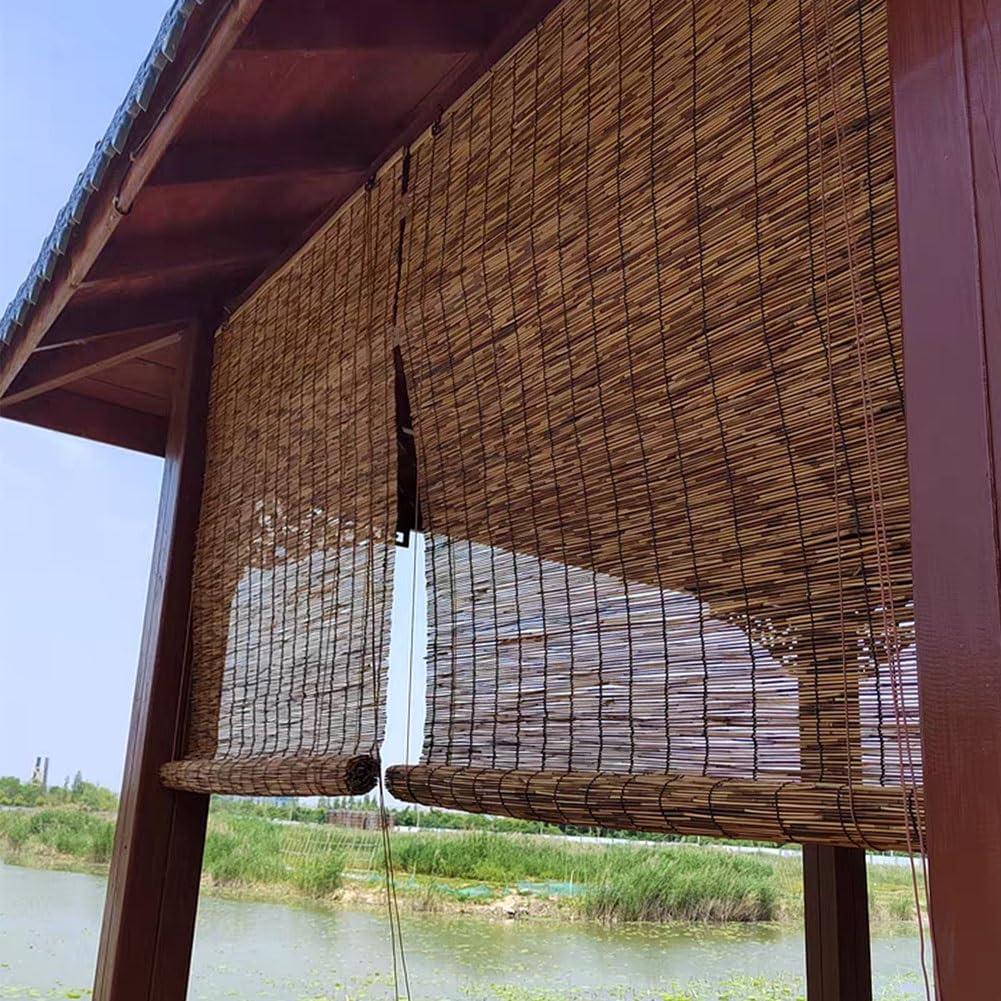 HomeLoft Basics Bamboo Shades Blinds 70% Bamboo Roller Blinds for Outdoor Indoor Privacy Shades Roman Curtain Natural Bamboo Window Shade Patio Roll Up Blind W 24" 34" 36" 46" 48" 52" 54" 58" 60" 72" Cordless (Size