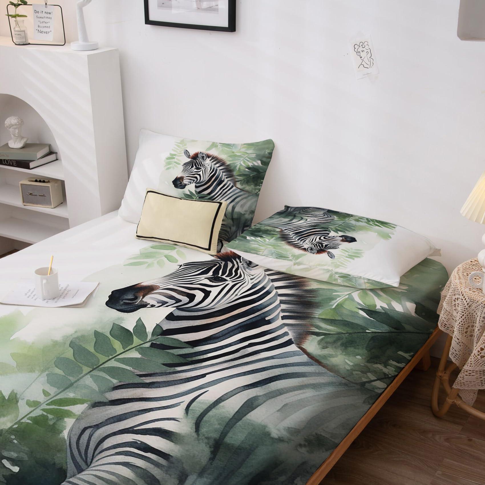 GEDAEUBA GEDAEUBA Zebra Sheets Twin XL Size - Wild Animal Bed Sheets for Kids Boys Girls, Jungle Sheet Set, Soft Microfiber & Deep Pocket & Wrinkle Free Fitted Sheet, Flat Sheet and Pillow Case