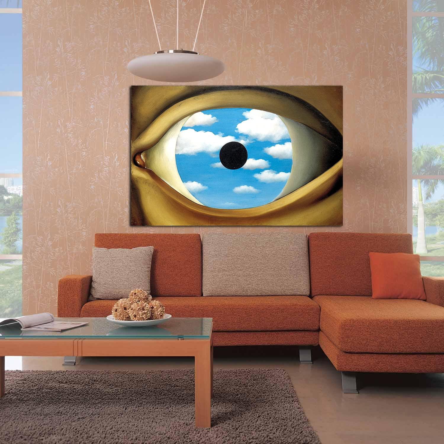 BOHU ARTS BOHU ARTS The False Mirror by Rene Magritte Canvas Art Surrealism Framed Painting Ren Magritte Wall Art Wall Decor for Home Office Bedroom Reeady to Hang