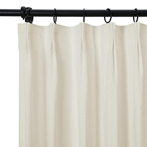 TWOPAGES TWOPAGES Ivory White Cotton Curtains - 84 Inch Long, Light Reducing Pinch Pleat for Dining Room, Natural Linen Textured Window Curtain (1 Panel, 52 x 84 Inches)