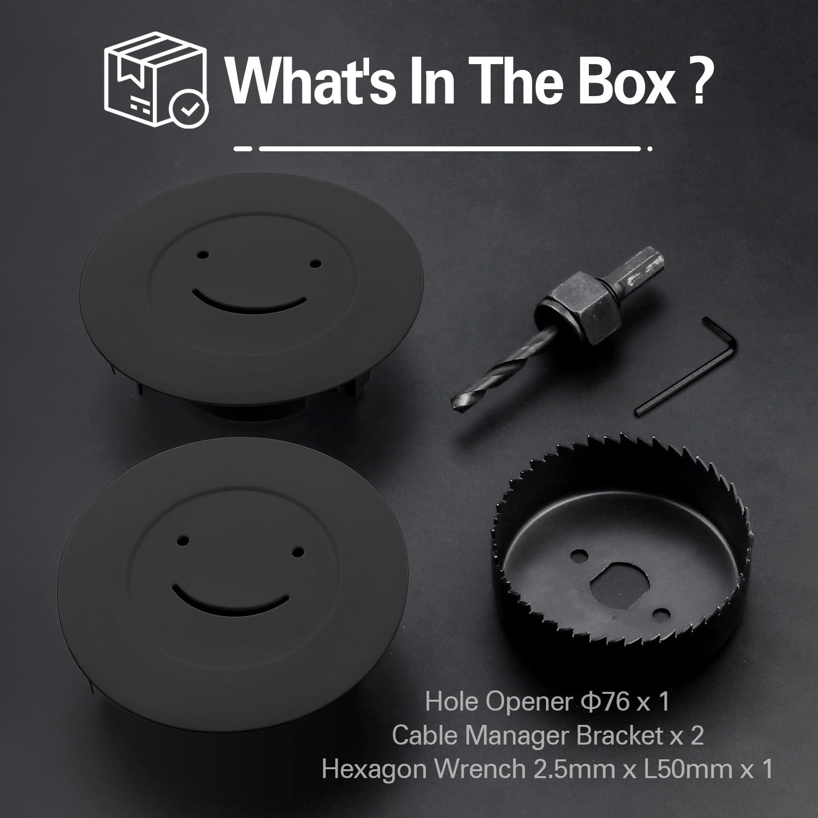 Julaiwy in Wall Cable Management Kit, TV Cord Hider for Wall Mounted TV Wire Hider for Wall, 2 Pack Pass Throughs Include a Drywall Hole Saw Drill Attachment for Easy Install Grommet - Black