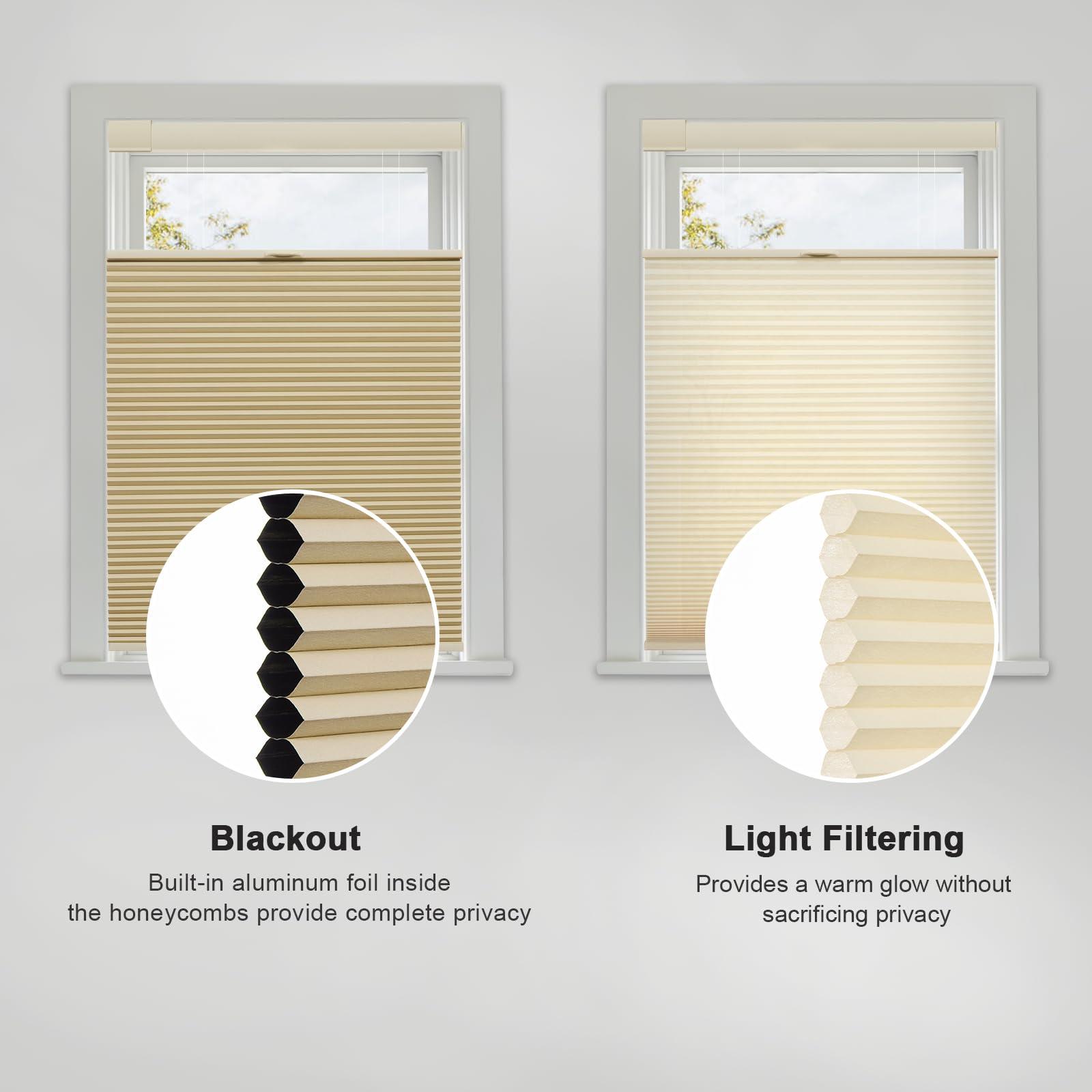 Tonature Tonature Light Filtering Door Blinds Top Down Bottom Up Cellular Shades for French Door 1" Honeycomb Fabric Thermal Insulated Energy Efficient Privacy Window Shades53 W x 72" H, Beige