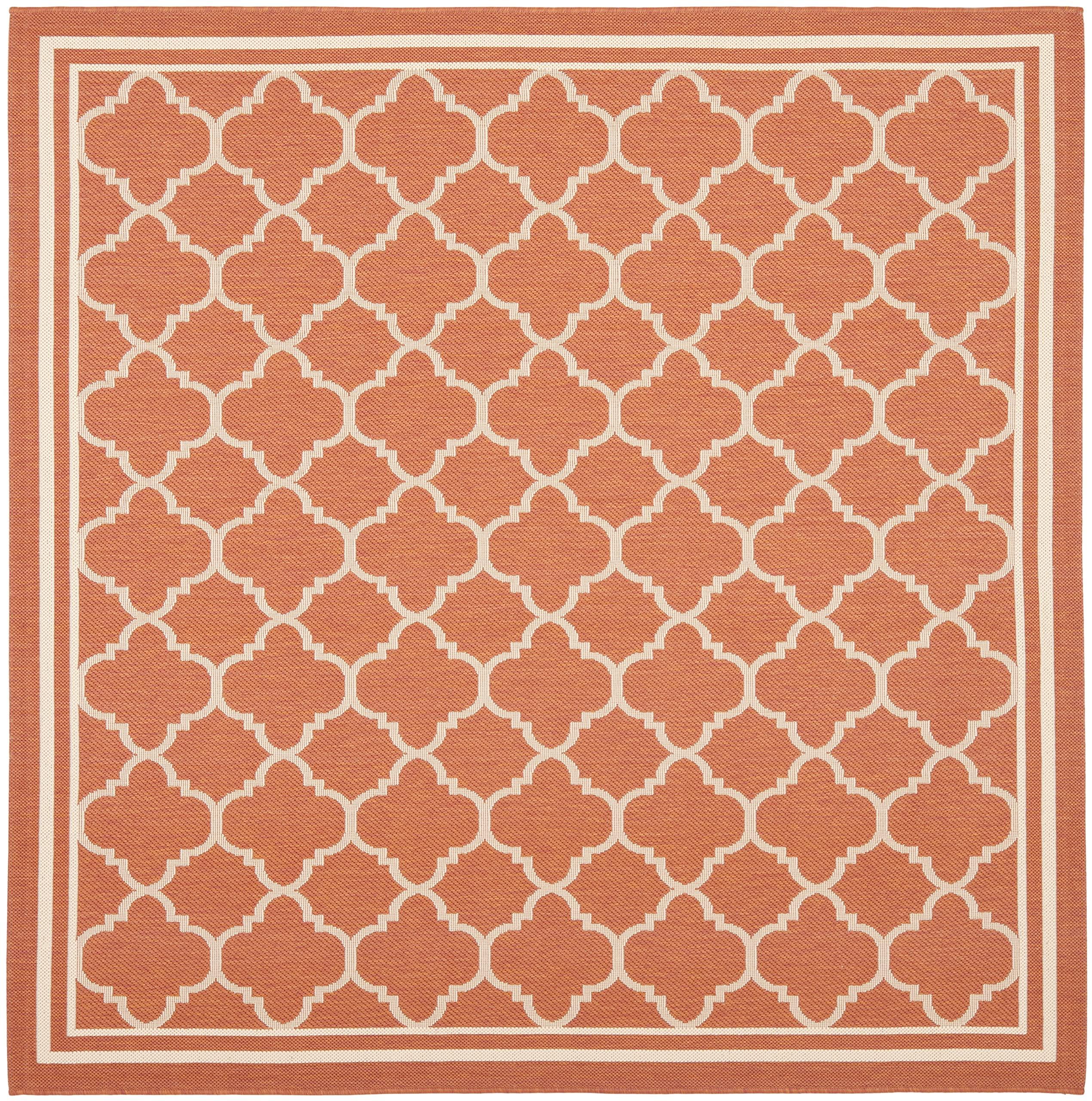 Safavieh SAFAVIEH Courtyard Collection 4\' Square Terracotta / Bone CY6918 Trellis Indoor/ Outdoor Waterproof Easy--Cleaning Patio Backyard Mudroom Accent--Rug