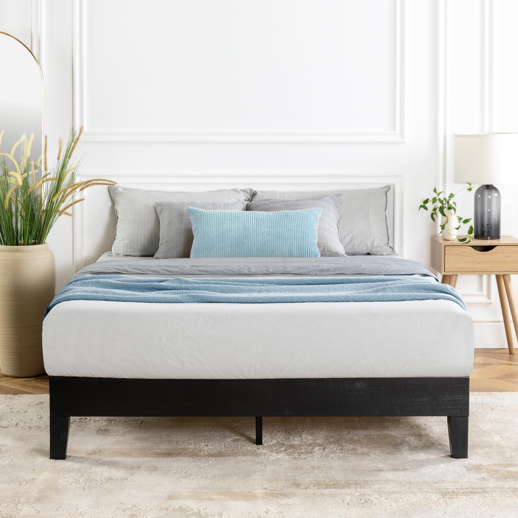 Mellow Mellow Naturalista Grand 12 Inch Solid Wood Platform Bed with Wooden Slats, Easy Assembly, Queen, Black