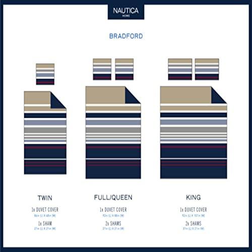 Nautica Nautica - Queen Duvet Cover Set, Cotton Reversible Bedding with Button Closure, Stylish Home Decor (Bradford Navy/Khaki, Queen)