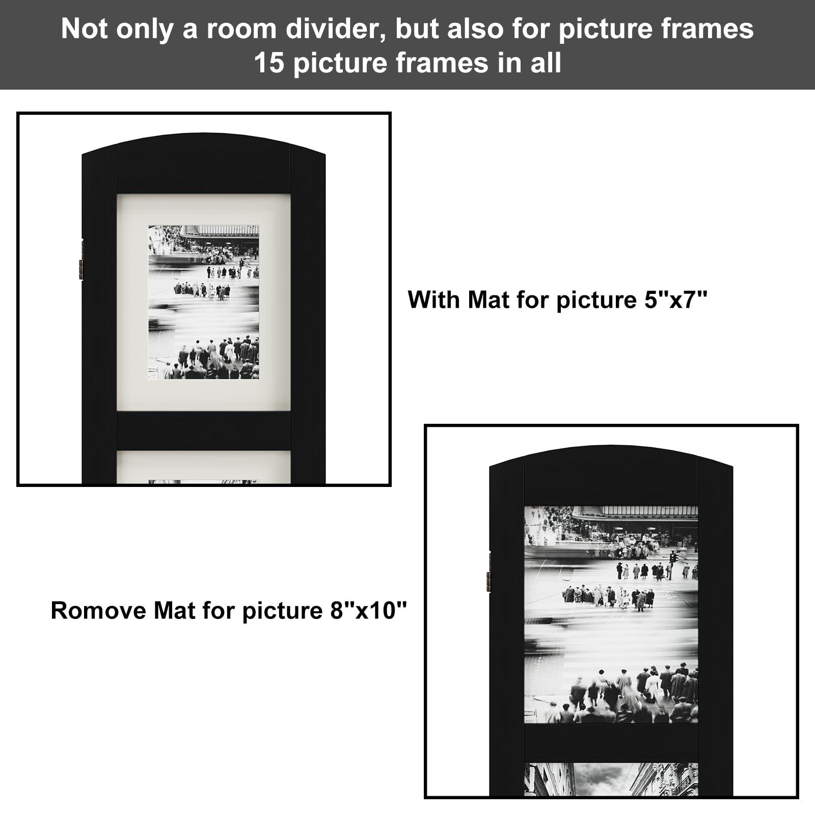 SZQINJI SZQINJI 3 Panel Photo Room Divider Screen, Solid Wood Divider for Room Separation for 8x10 Picture Frame Without Mat for 5x7 Photo with Mat, Black