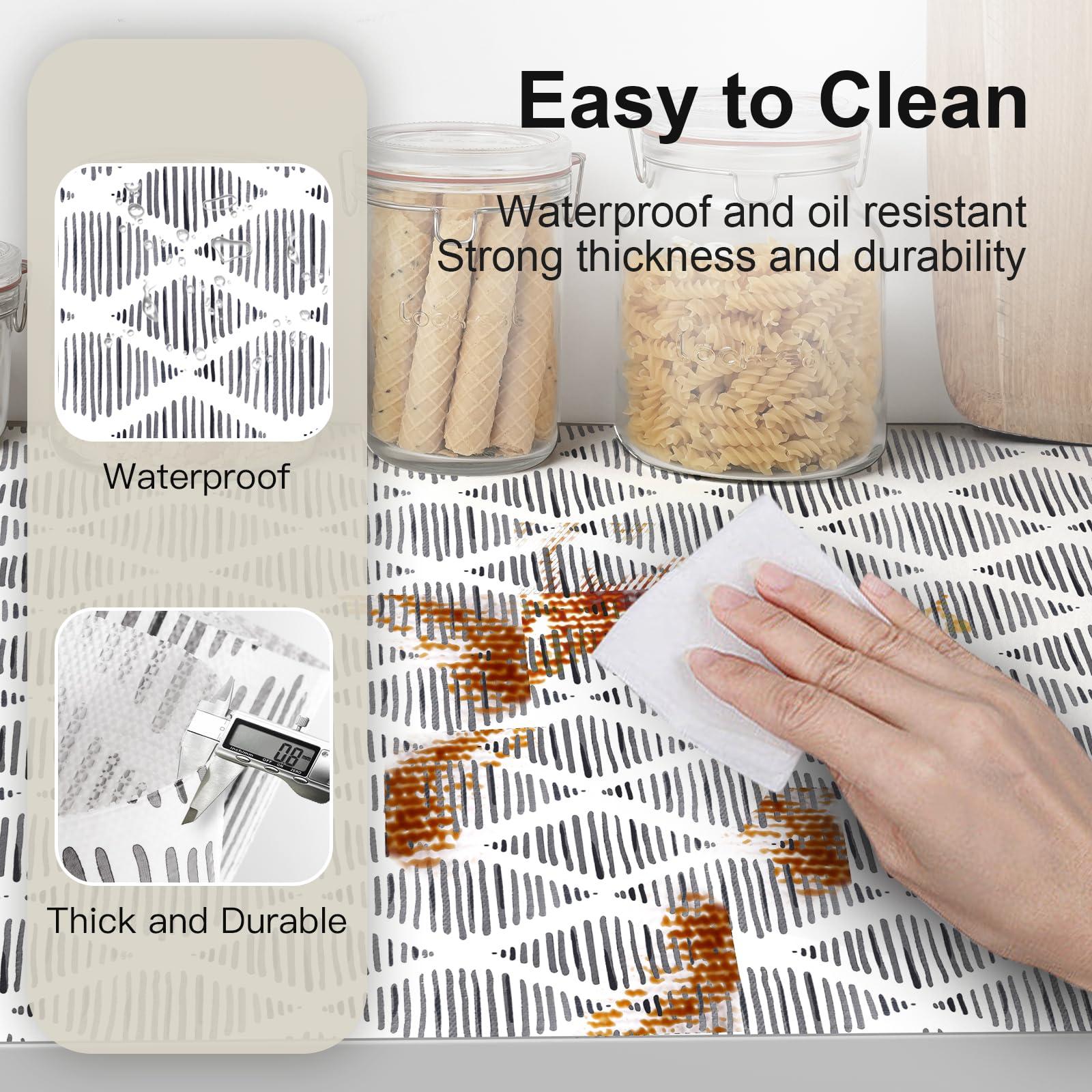 CLENAT Drawer Shelf Liner for Cabinet Non Adhesive, Slip Resistant Easy to Clean Protect Kitchen Mats Thickened Strong Grip for Pantry, Tool Box, Cupboard, Dresser, Bathroom Drawers Stripe