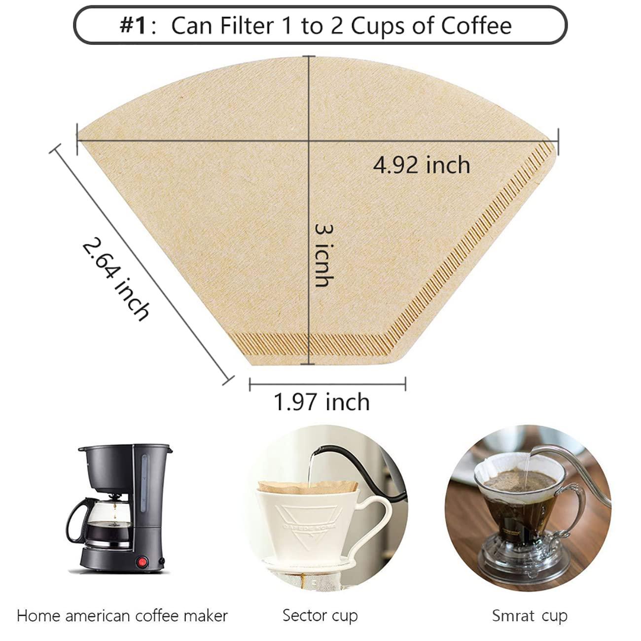 Vastsoon Coffee Filter #1, Disposable Coffee Filter Paper Natural Brown Cone Coffee Filters Unbleached U Shape Fit for Pour Over Coffee Cup, Coffee Maker(Brews 1-2 Cups,100 Count)