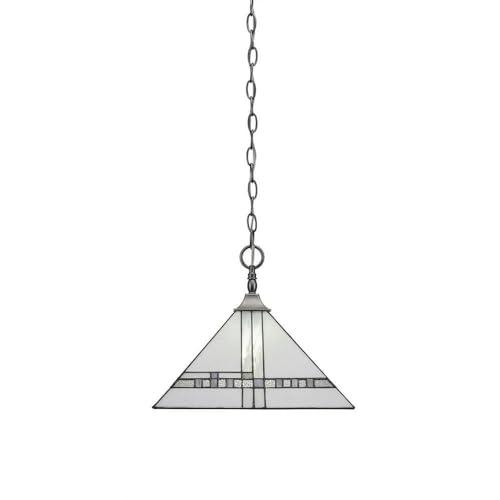 Toltec Lighting Toltec Lighting 12-BN-955 Chain/Square Chain Hung Pendant New Deco Tiffany Glass, Brushed Nickel
