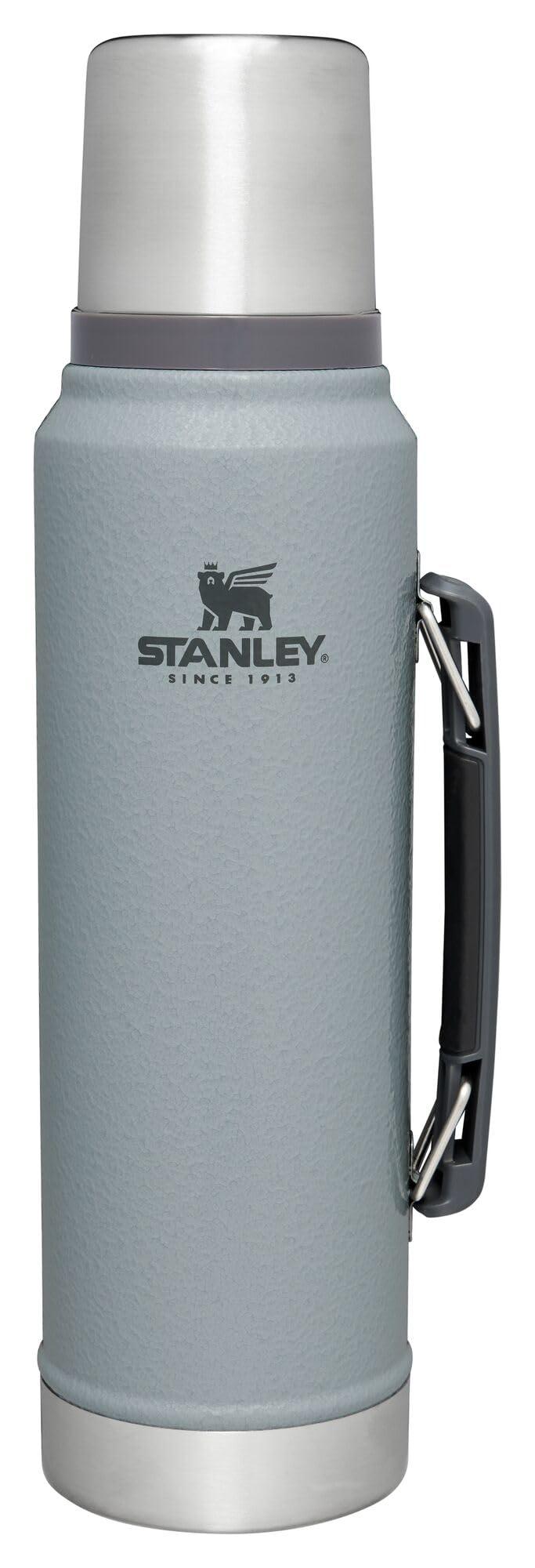 STANLEY Stanley Classic Vacuum Insulated Wide Mouth Bottle - Hammertone Silver - BPA-Free 18/8 Stainless Steel Thermos for Cold & Hot Beverages - 1.1 QT