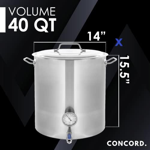 Concord Cookware CONCORD Stainless Steel Home Brew Kettle Stock Pot (Weldless Fittings) (40 QT/ 10 Gal)
