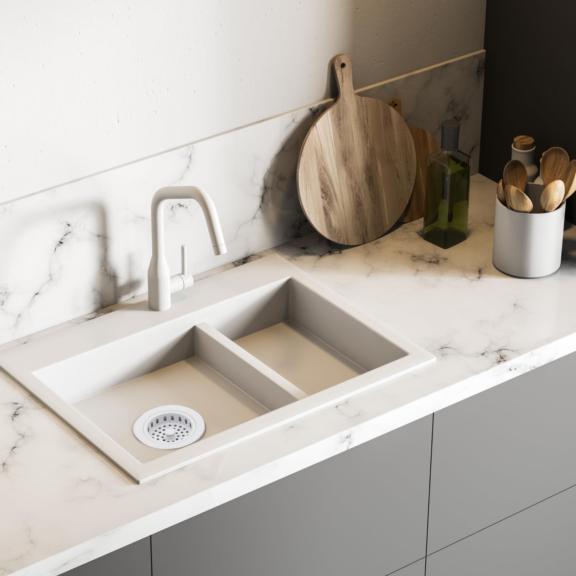 Westbrass Westbrass D214-50 3-1/2" Post Style Large Kitchen Sink Basket Strainer, 1-Pack, Powder Coat White