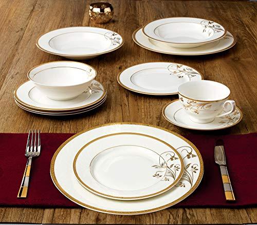 Lorren Home Trends Lorren Home Trends La Luna Bone China 57-Piece 24K Gold Floral Design Dinnerware Set, Service for 8