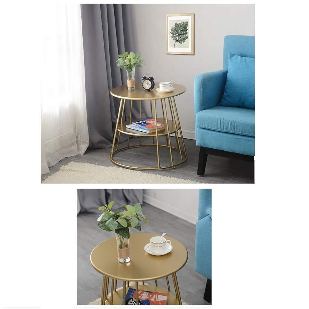 ZWJLIZI ZWJLIZI Coffee Table, European Wrought Iron Double Sofa Side Table, Round Tea Table in Living Room (55x53cm) (Color : A)