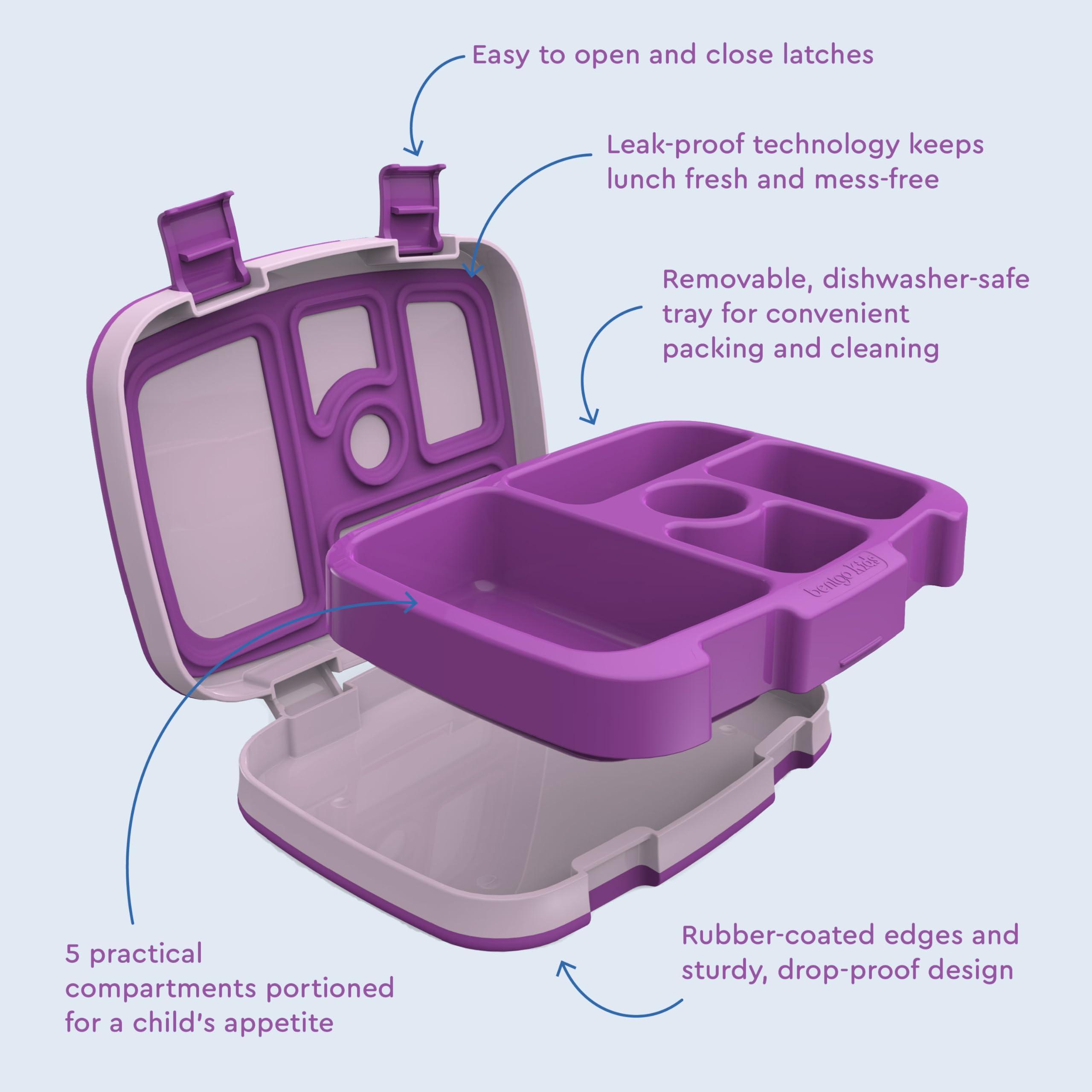 Bentgo Bentgo Kids Bento-Style 5-Compartment Leak-Proof Lunch Box - Ideal Portion Sizes for Ages 3 to 7 - Durable, Drop-Proof, Dishwasher Safe, BPA-Free, & Made with Food-Safe Materials (Purple)