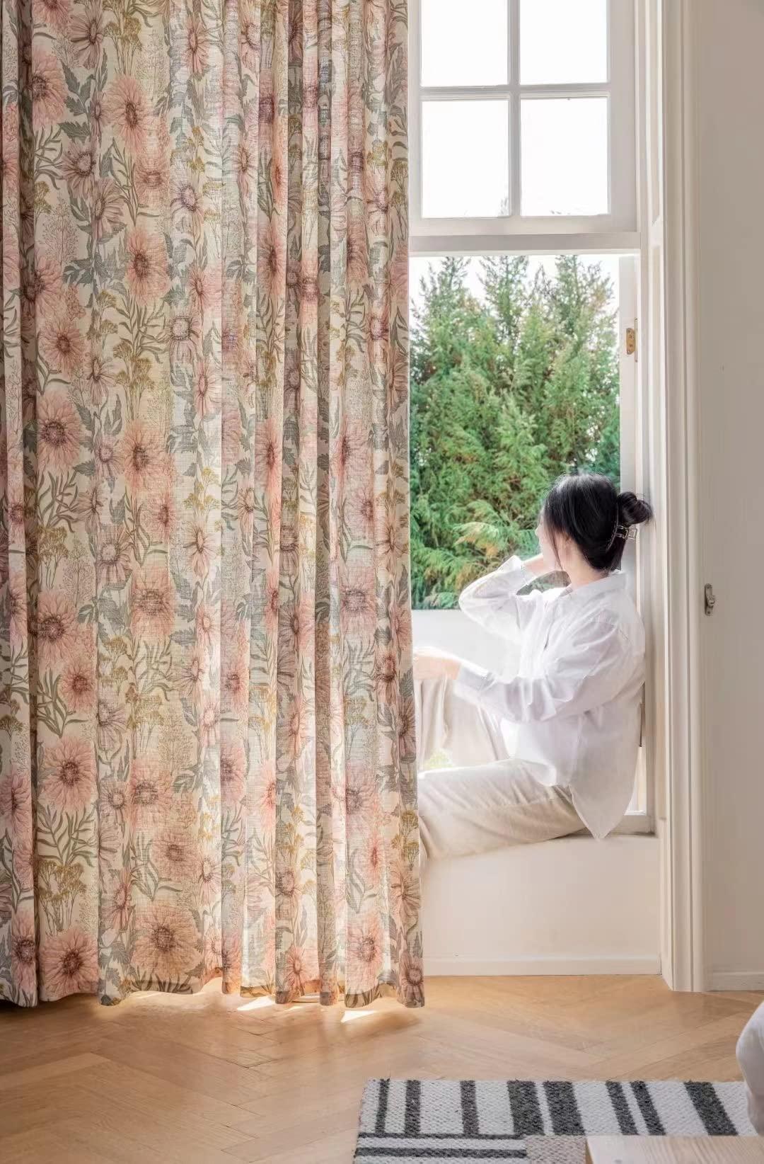 ILUOGUDU Pink Sliding Door Curtains 84 inch Length Semi Blackout Linen Curtain Panels Sliding Glass Door Curtains Farmhouse Patio Door Curtains for Kids Nursery Room ,1Pc (Grommet Curtains, 84"W x 84"L)