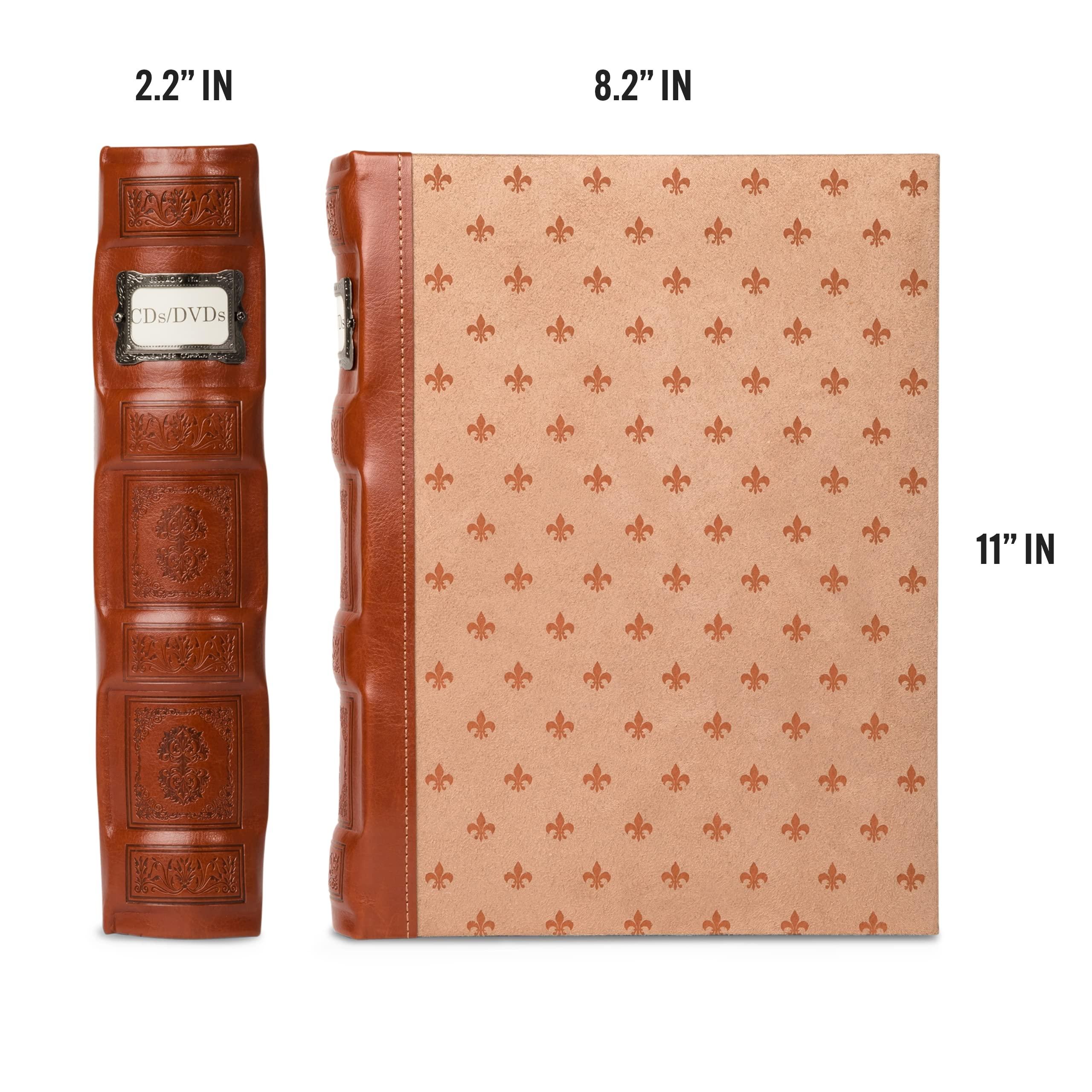 Bellagio-Italia Bellagio-Italia Tuscany CD/DVD Storage Binder Set - Leather - 144-Disc Capacity - Storage Organizer for DVDs, CDs, Blu Rays, & Video Games - Acid-Free Binder Organizer Sheets - 3 Pack - Cognac