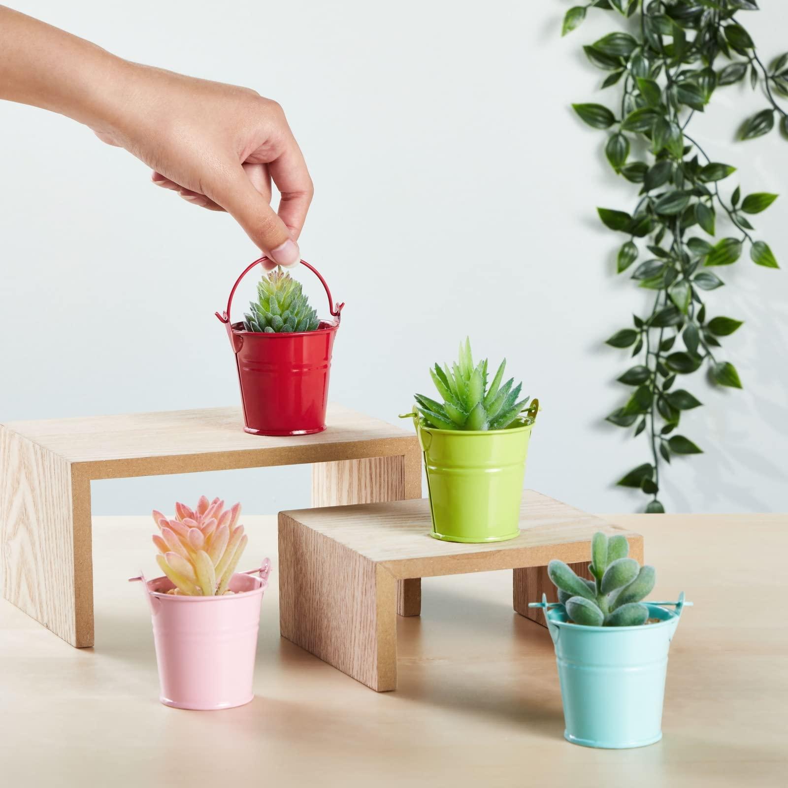 Juvale 24-Pack Mini Metal Buckets - 2-inch Small Colorful Tin Pails for Party Favors (Green, Blue, Pink, Red)