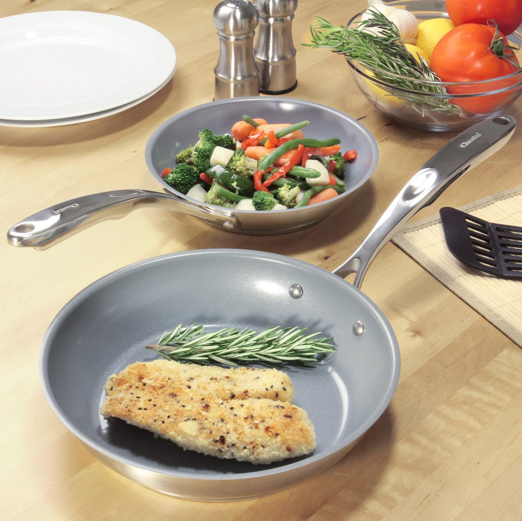 Chantal Chantal SLIN-2024C 2-Piece Induction 21 Steel Ceramic Coated Fry Pan Set, 8-inch and 10-inch, Brushed Stainless