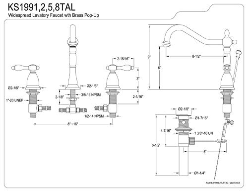 Kingston Brass Kingston Brass KS1995TAL Tudor Widespread Lavatory Faucet with Brass/ABS Pop-Up, 6-1/2-Inch, Oil Rubbed Bronze