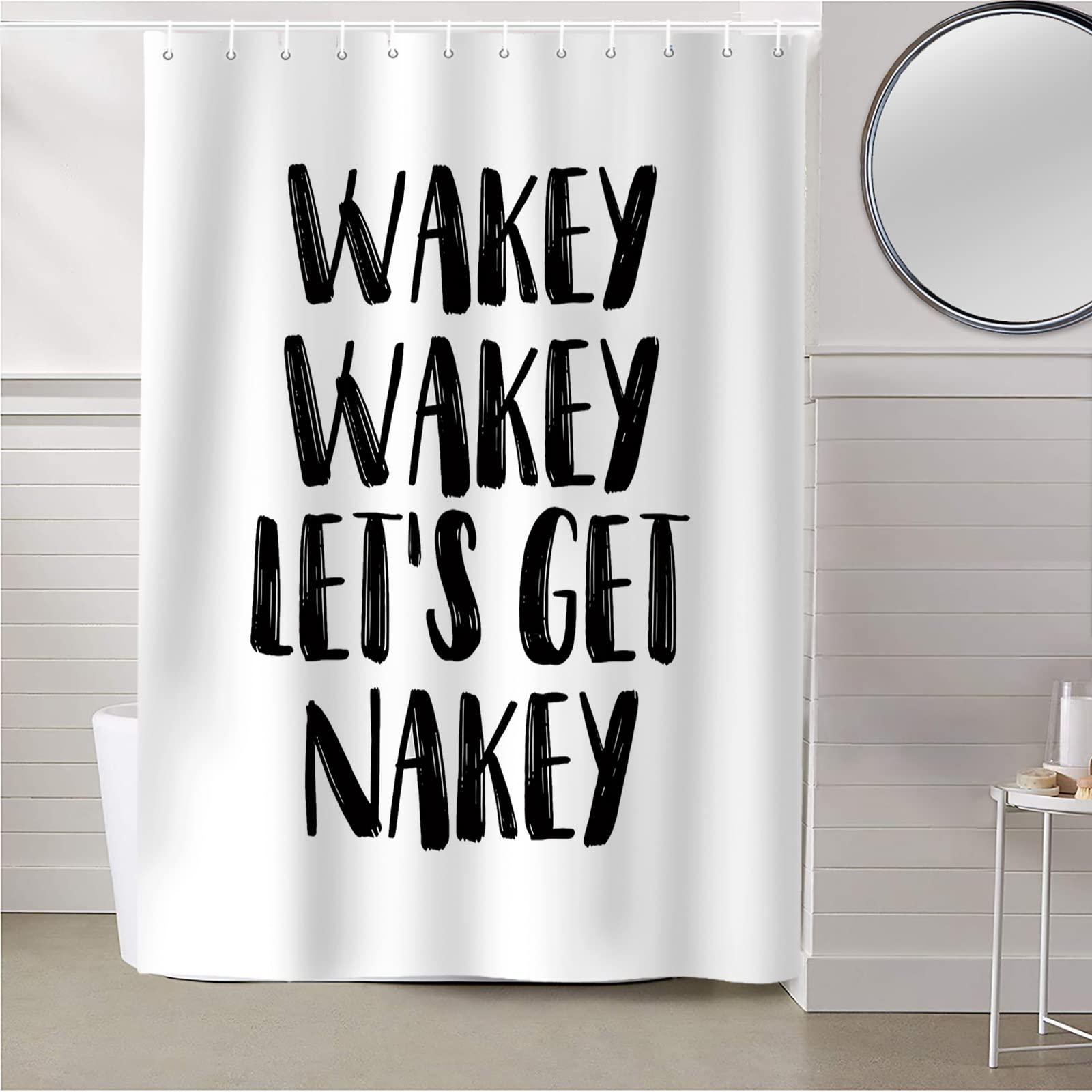 EZON-CH EZON-CH Shower Curtains for Bathroom, Wakey Let\'s Get Nakey Shower Curtain Set Polyester Waterproof Fabric Bath Curtain with Hooks for Home Hotel Apartment Farmhouse 54x78 inch