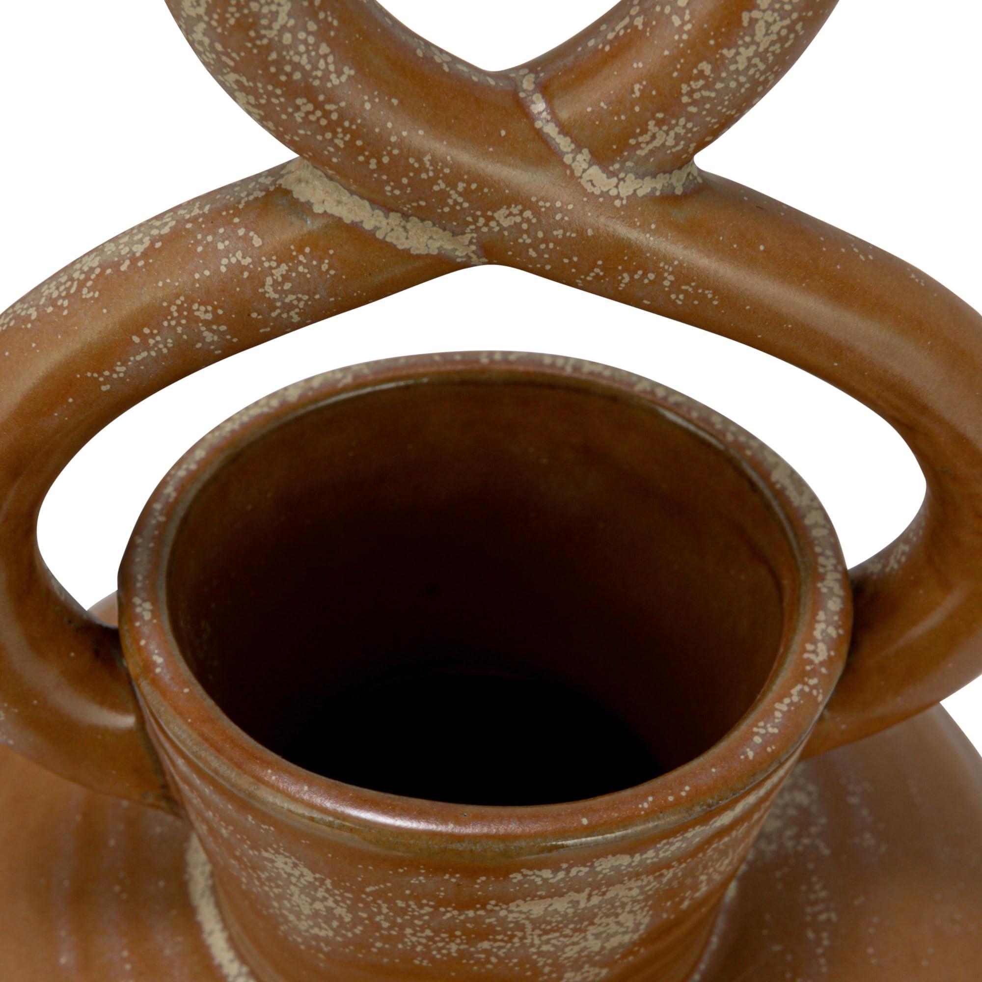 Bloomingville Bloomingville 8.5 Inches Stoneware Twisted Handle and Reactive Glaze, Brown Vase
