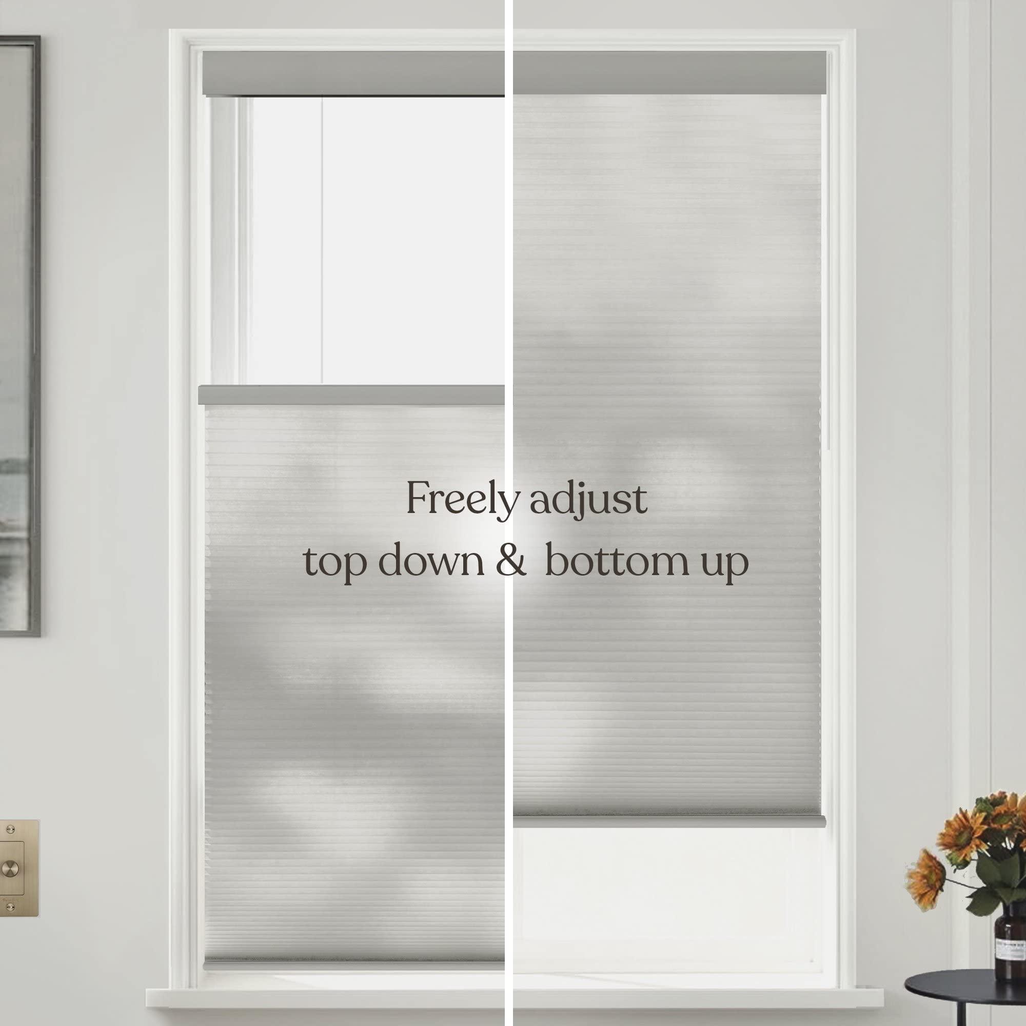 Mood MOOD Top Down Bottom Up Cellular Shades | Luxury Meets Function | Cordless, Light Filtering, Insulation, Acoustic Comfort | Honeycomb Blinds for Windows | Silver | 64" Width x 24" Height