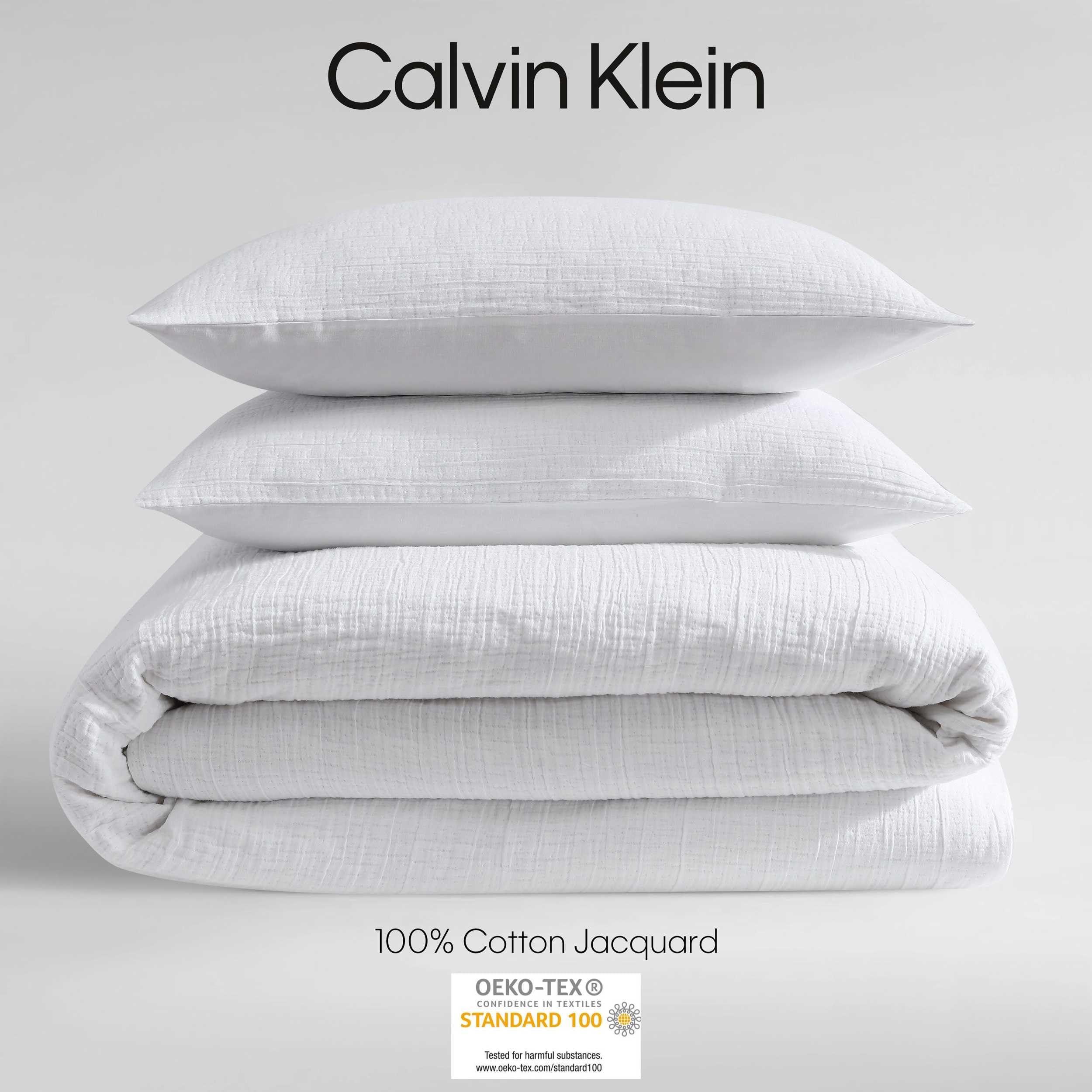 Calvin Klein Calvin Klein - King Comforter Set, Modern Cotton Washed Percale Bedding with Matching Shams, Luxuriously Soft Home Decor, Oeko-Tex Certified (Washed Texture Solid White, King)